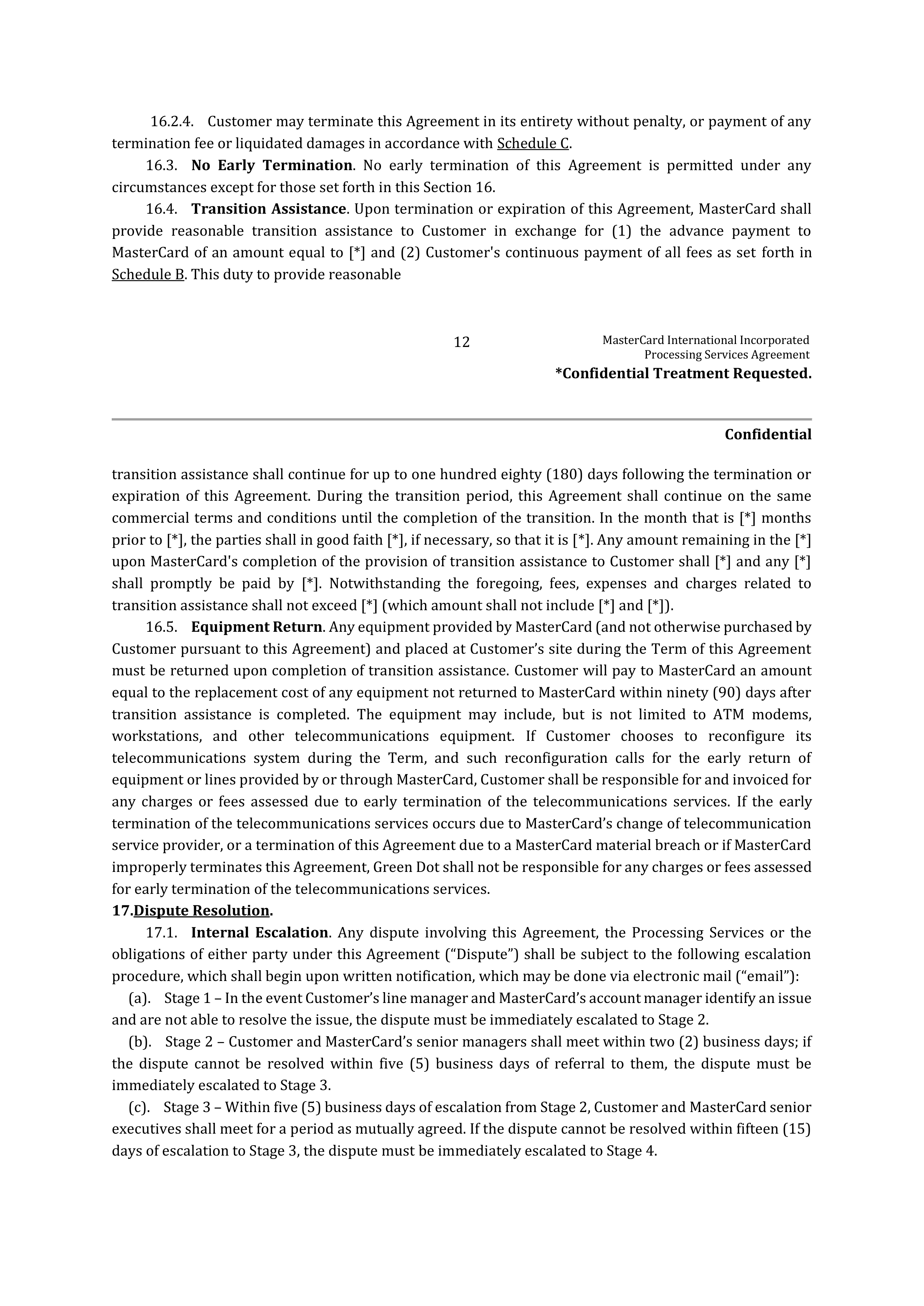 MASTERCARD PROCESSING SERVICES AGREEMENT — page 15