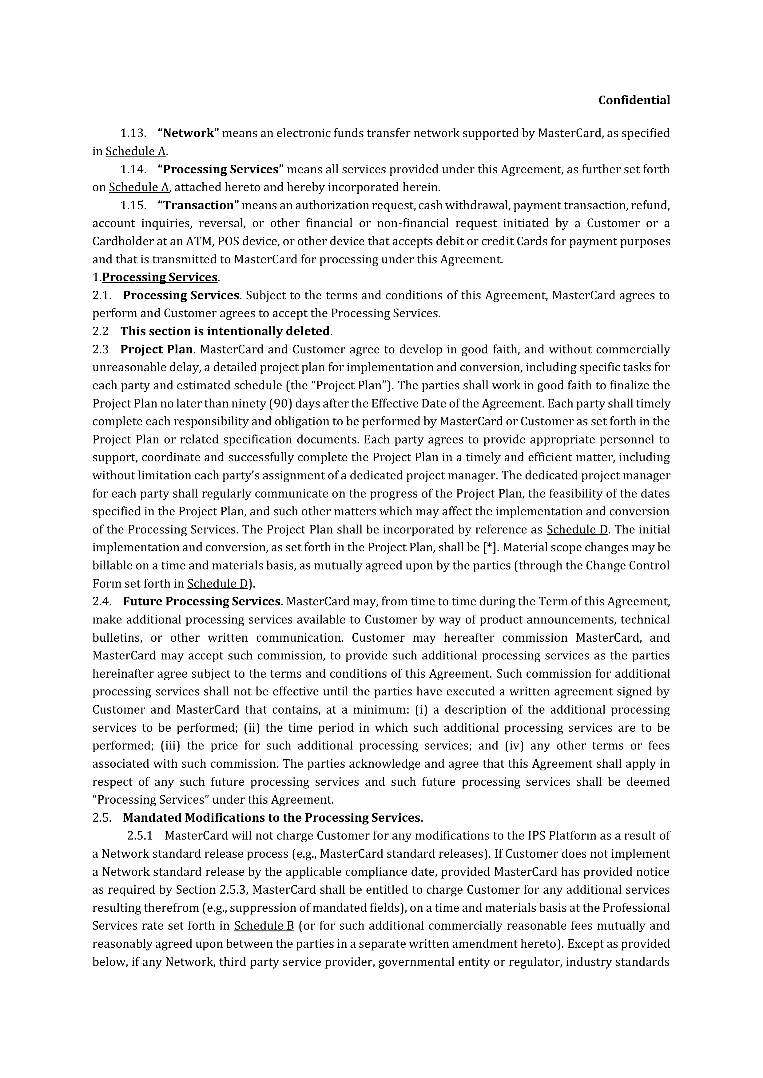 MASTERCARD PROCESSING SERVICES AGREEMENT — page 2