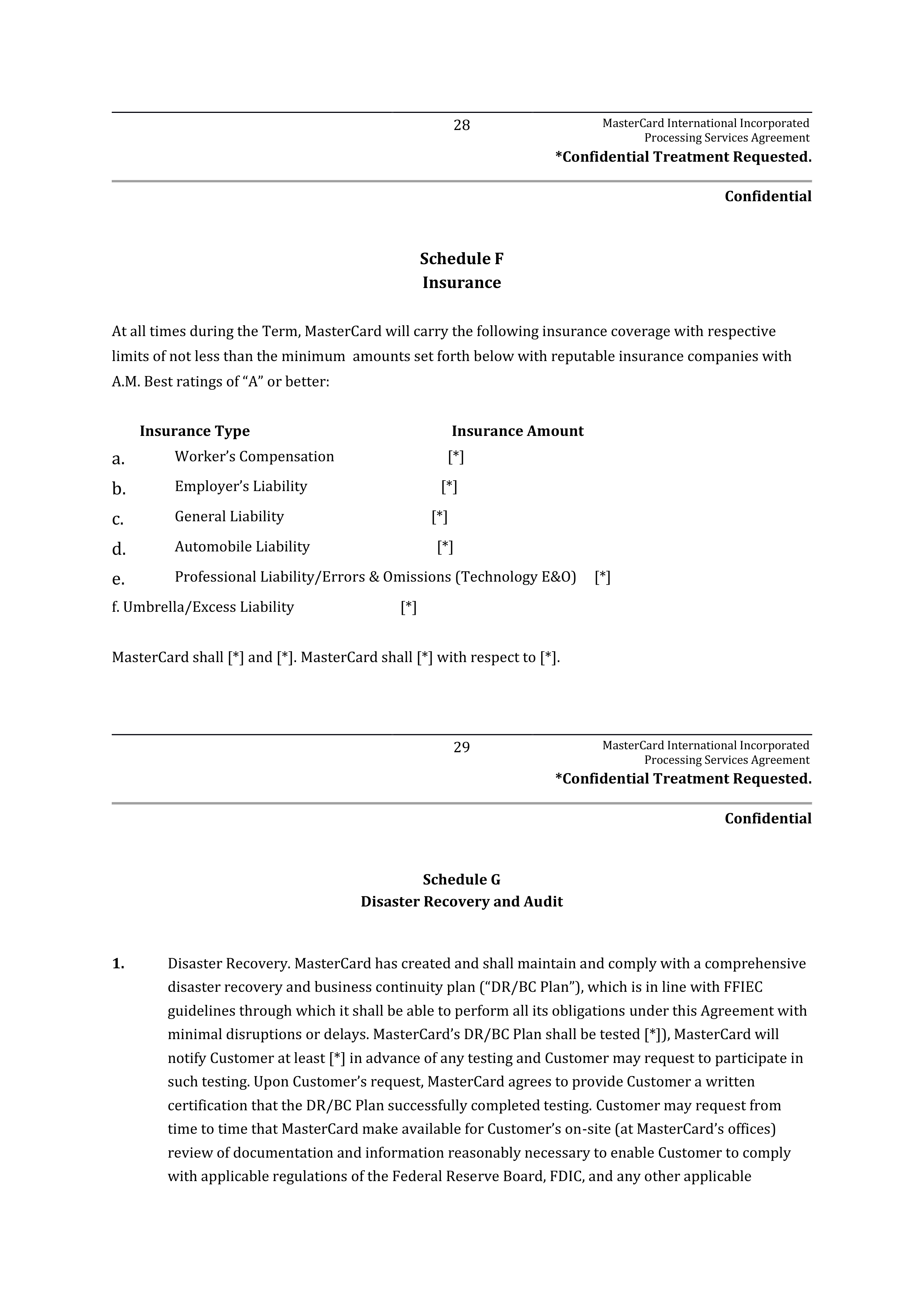 MASTERCARD PROCESSING SERVICES AGREEMENT — page 29