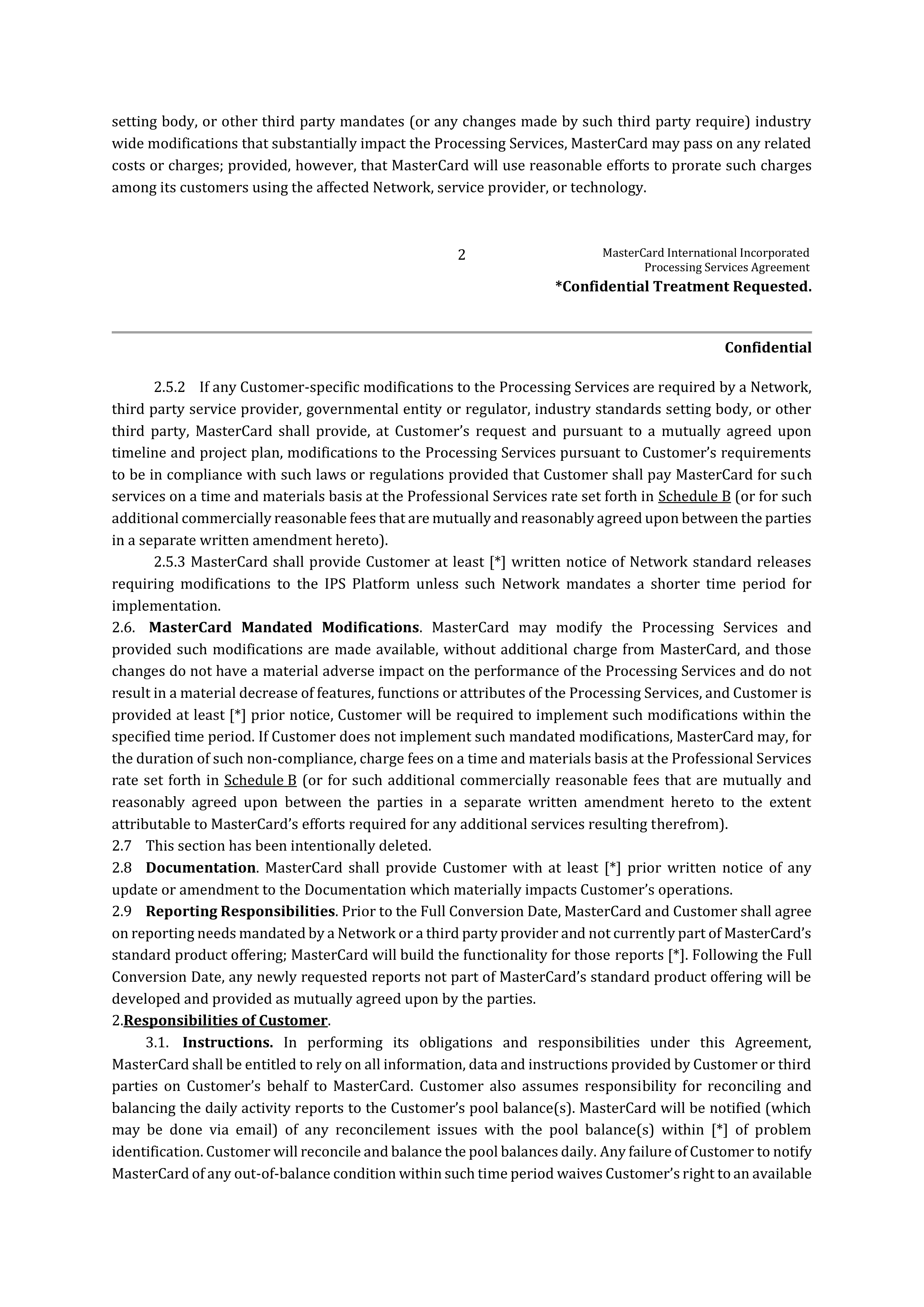 MASTERCARD PROCESSING SERVICES AGREEMENT — page 3