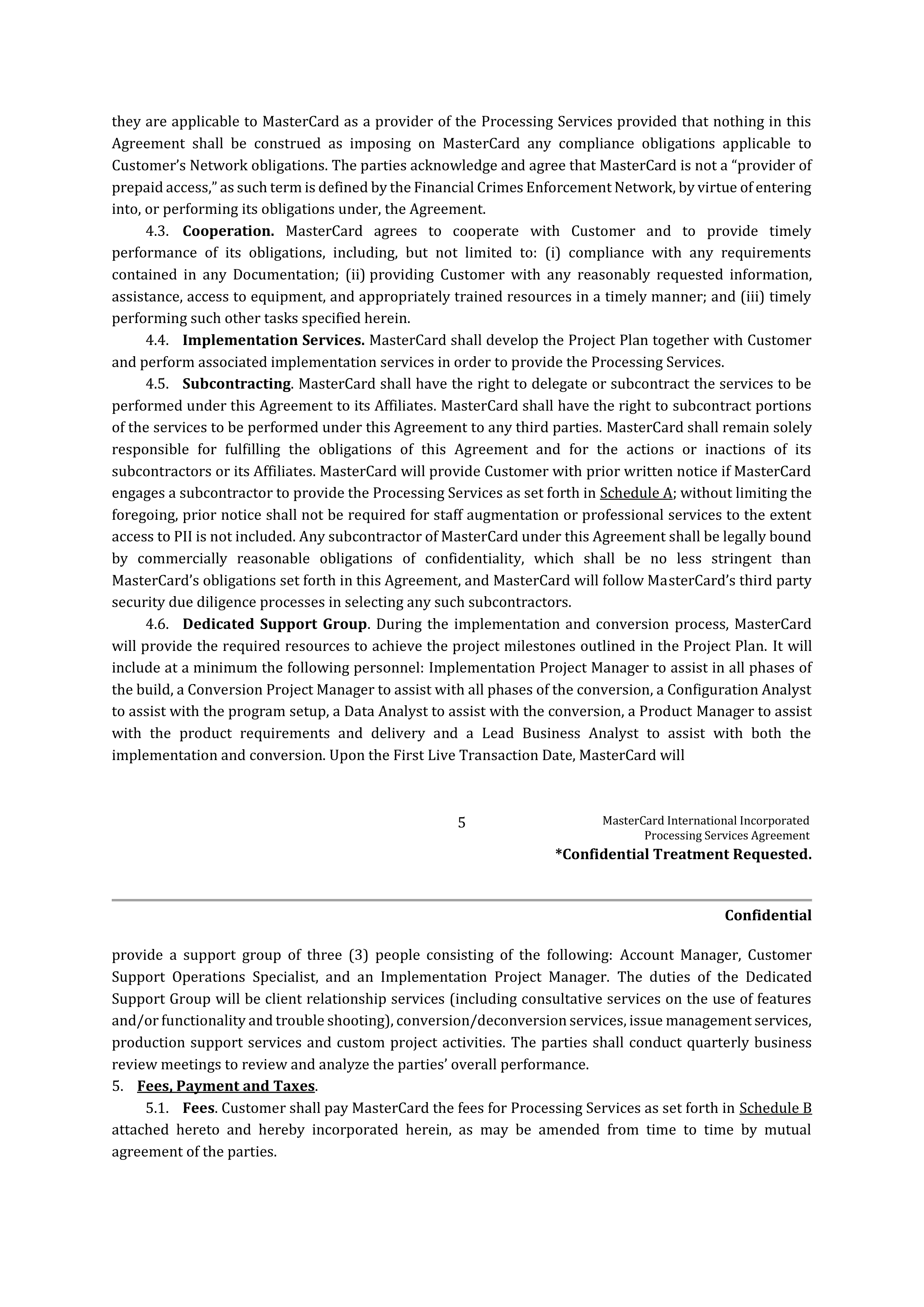 MASTERCARD PROCESSING SERVICES AGREEMENT — page 6