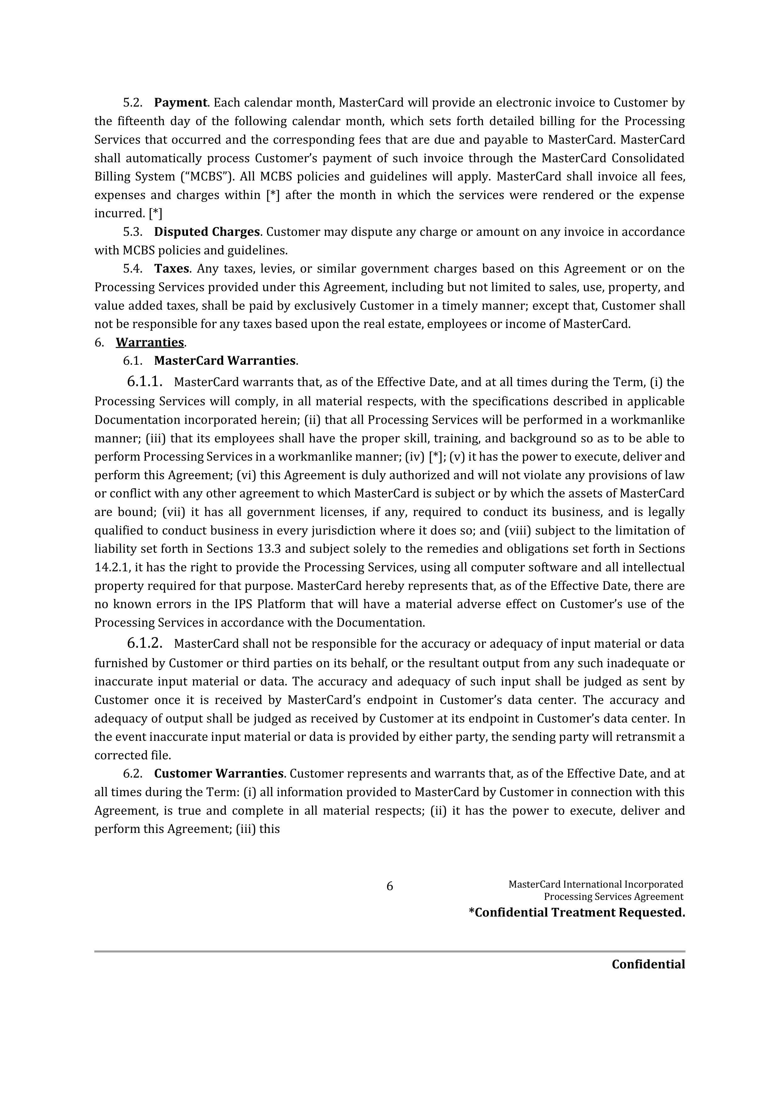 MASTERCARD PROCESSING SERVICES AGREEMENT — page 7