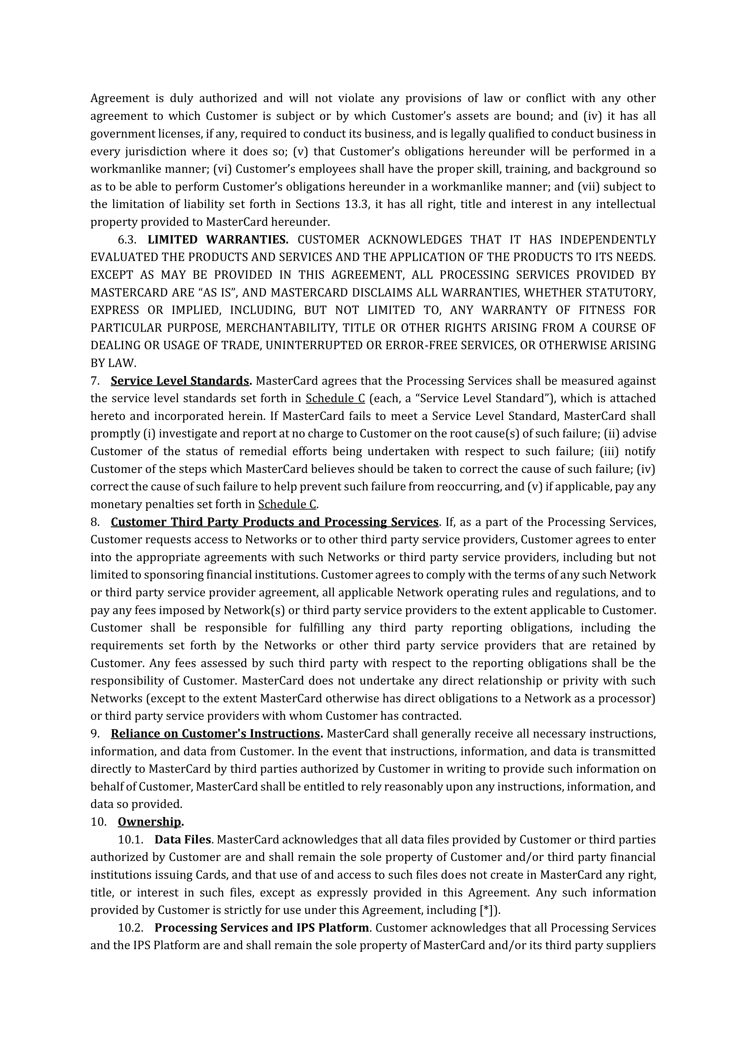 MASTERCARD PROCESSING SERVICES AGREEMENT — page 8
