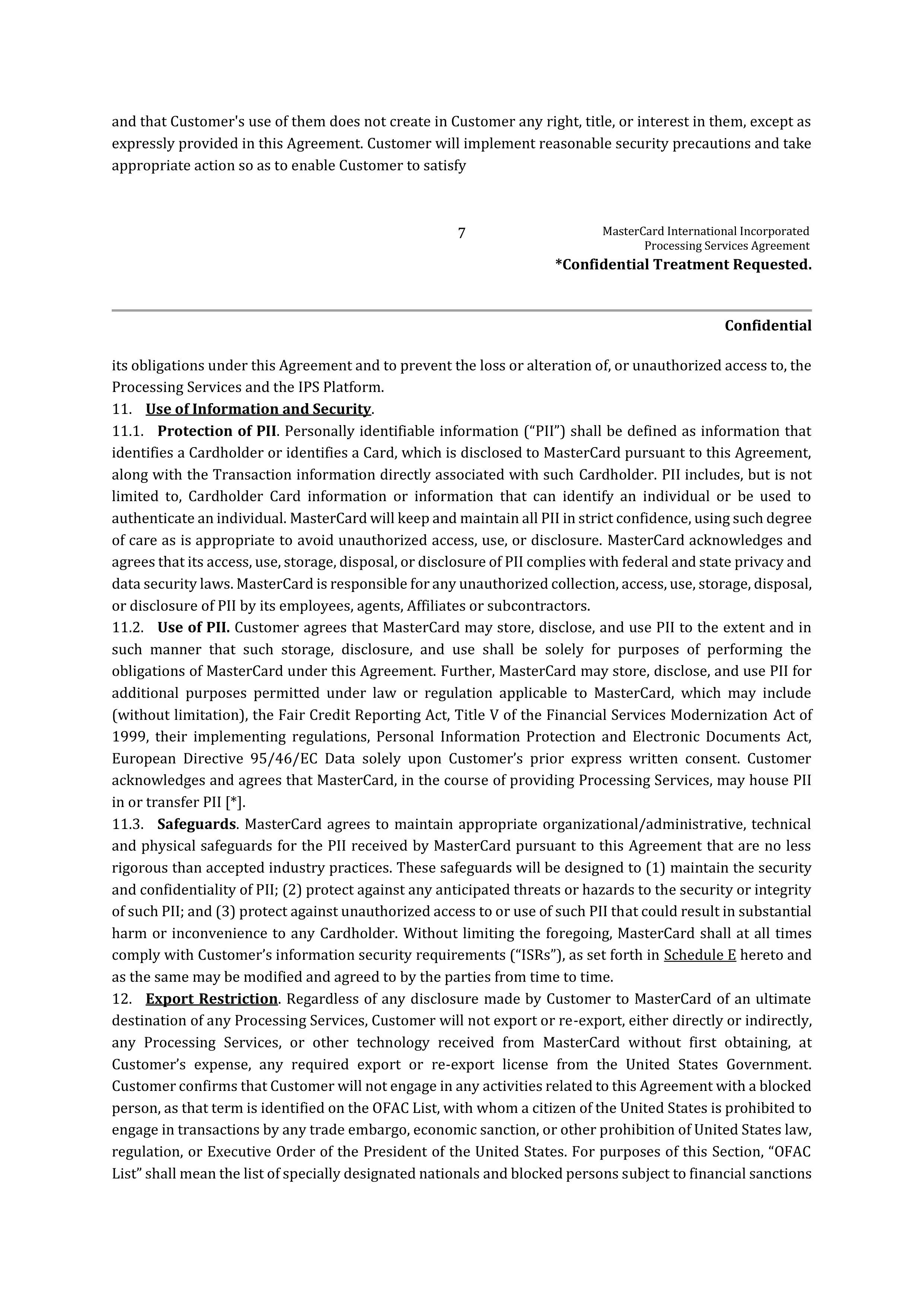 MASTERCARD PROCESSING SERVICES AGREEMENT — page 9