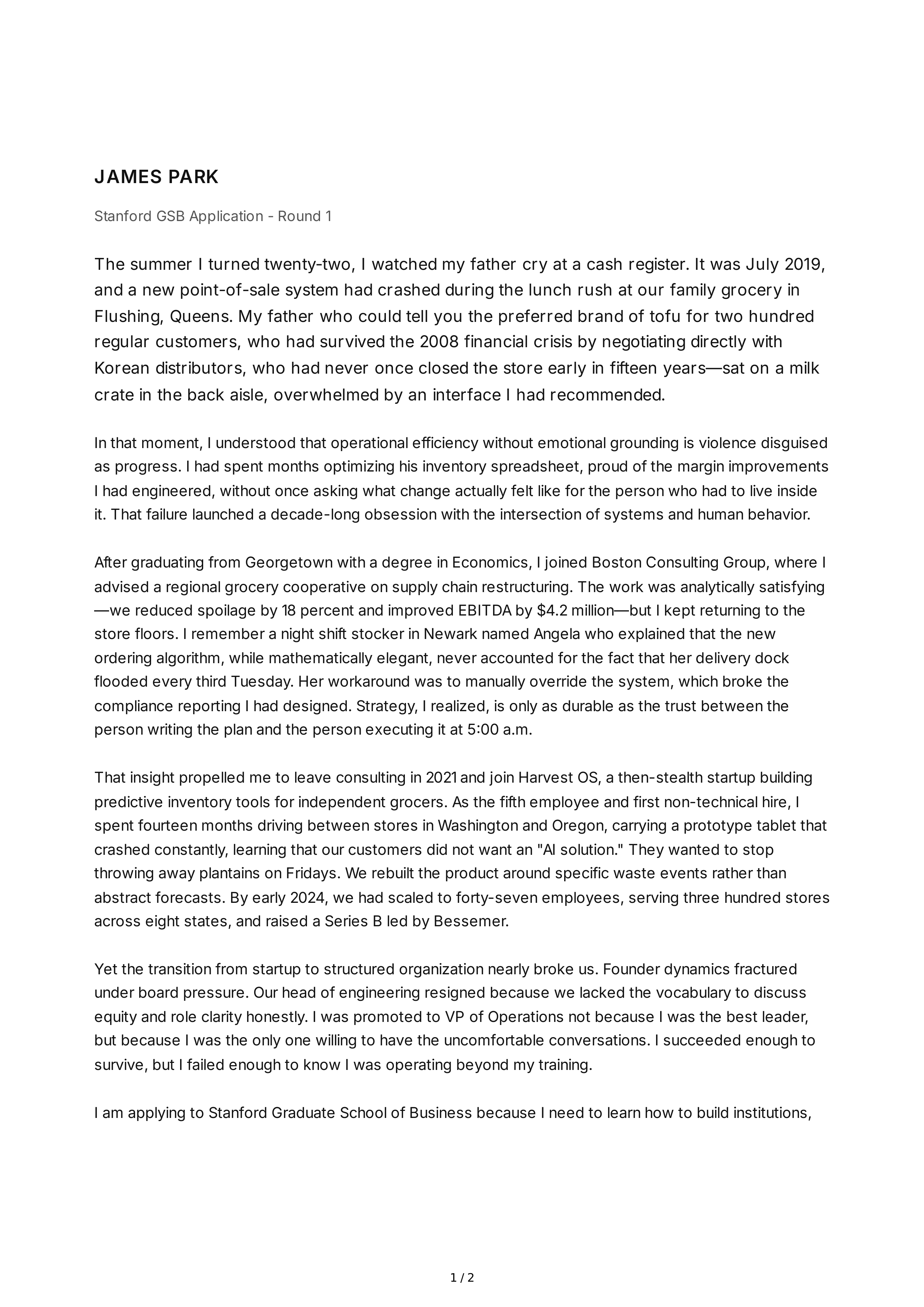 MBA Personal Statement — page 1