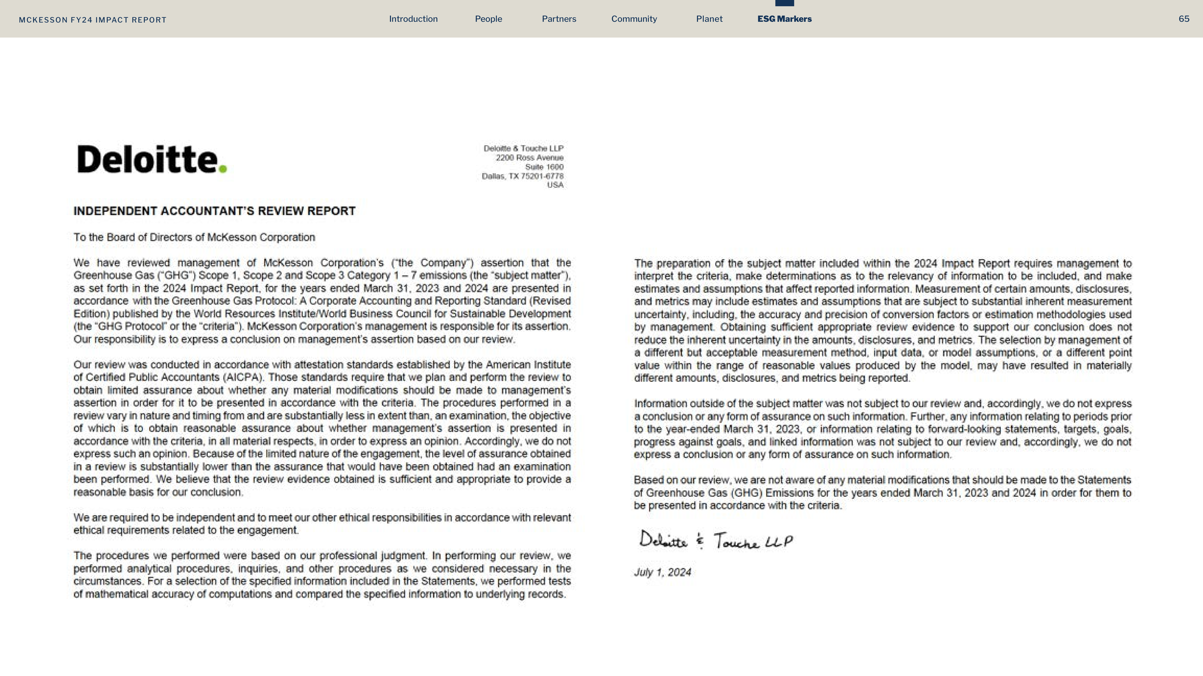 McKesson FY24 Impact Report — page 65