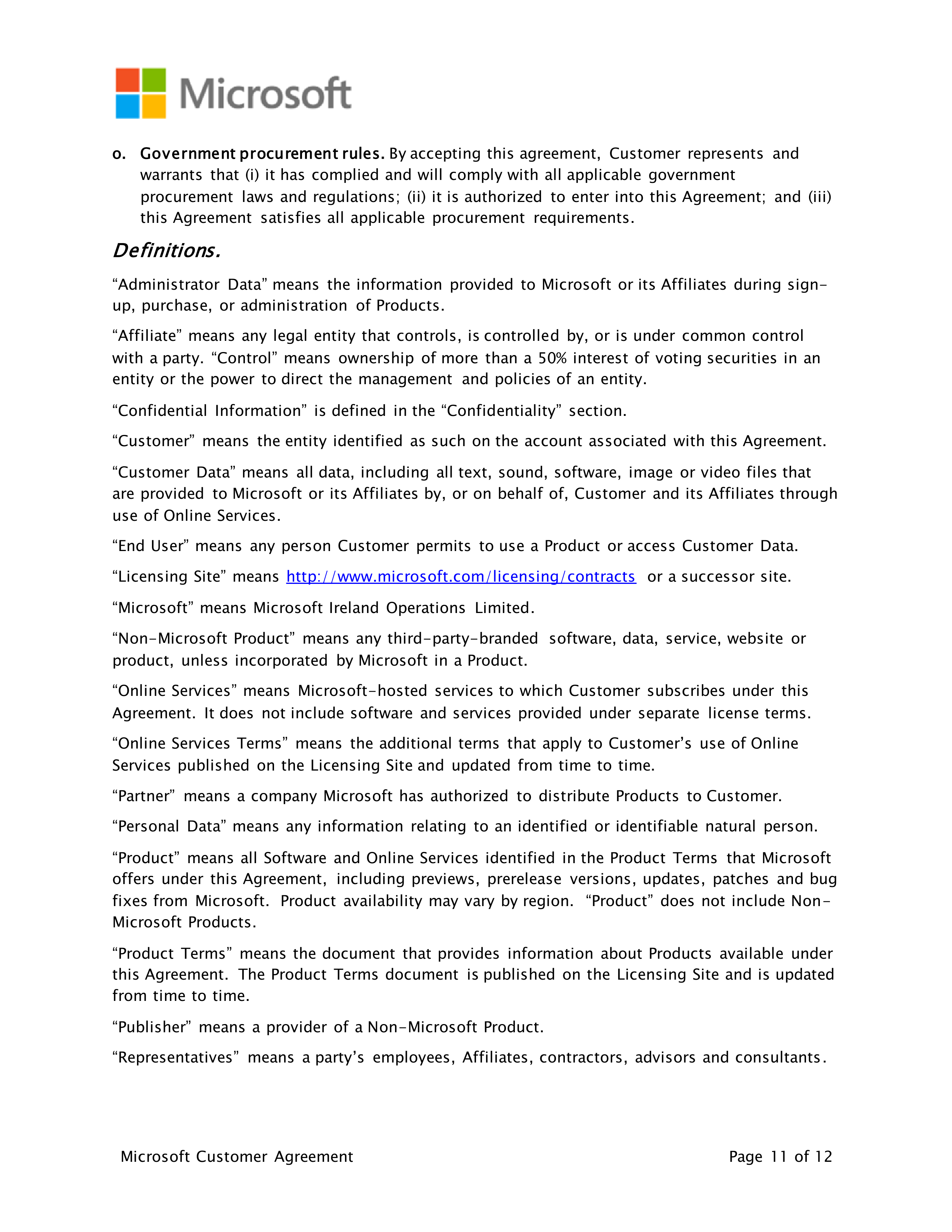 Microsoft Customer Agreement — page 11