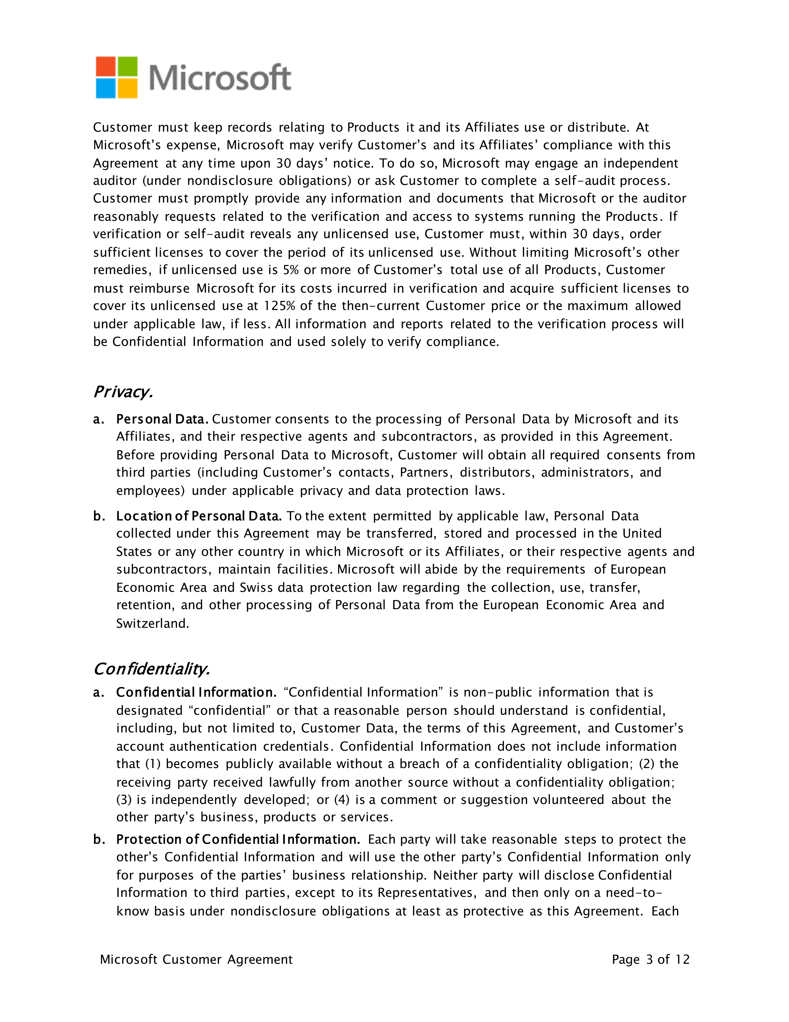 Microsoft Customer Agreement — page 3