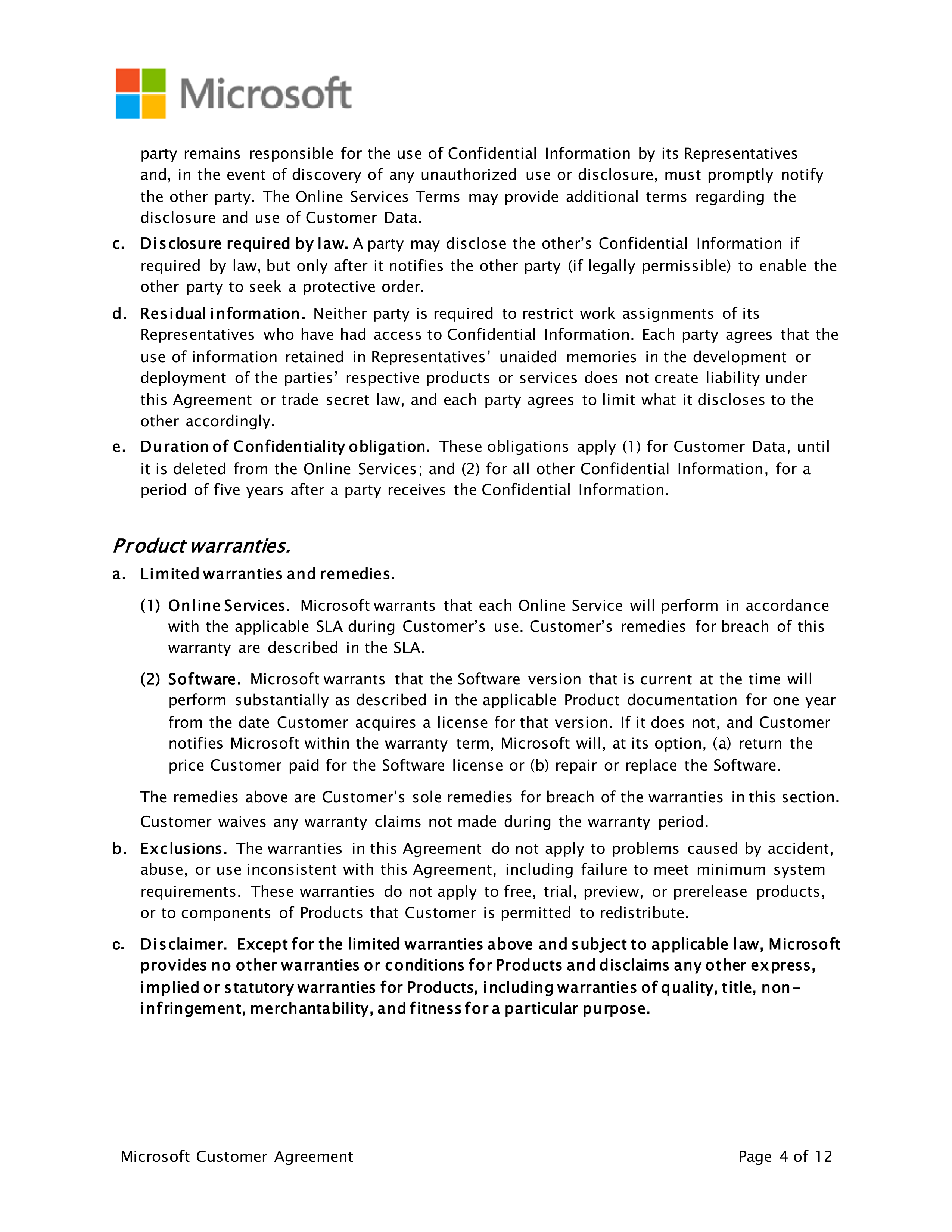 Microsoft Customer Agreement — page 4