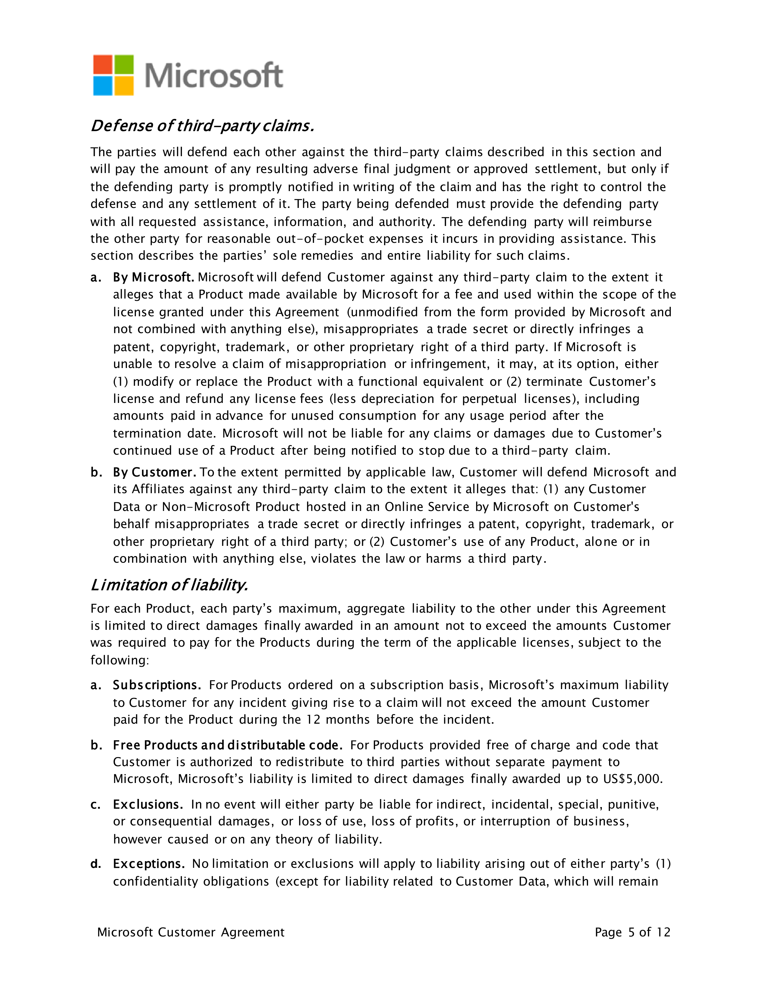 Microsoft Customer Agreement — page 5