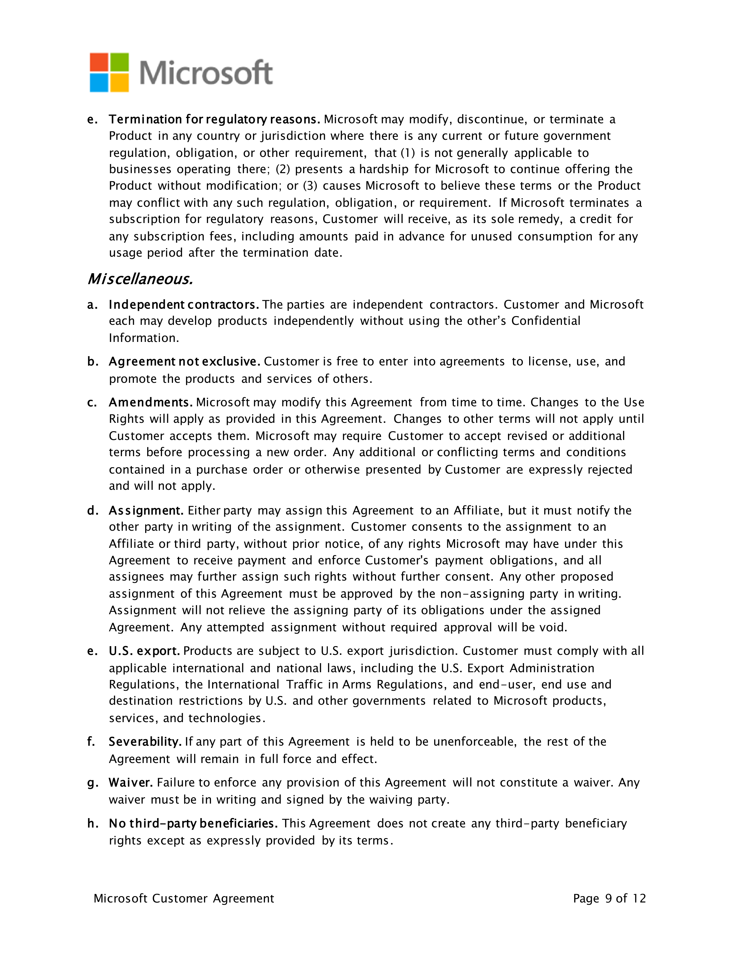 Microsoft Customer Agreement — page 9