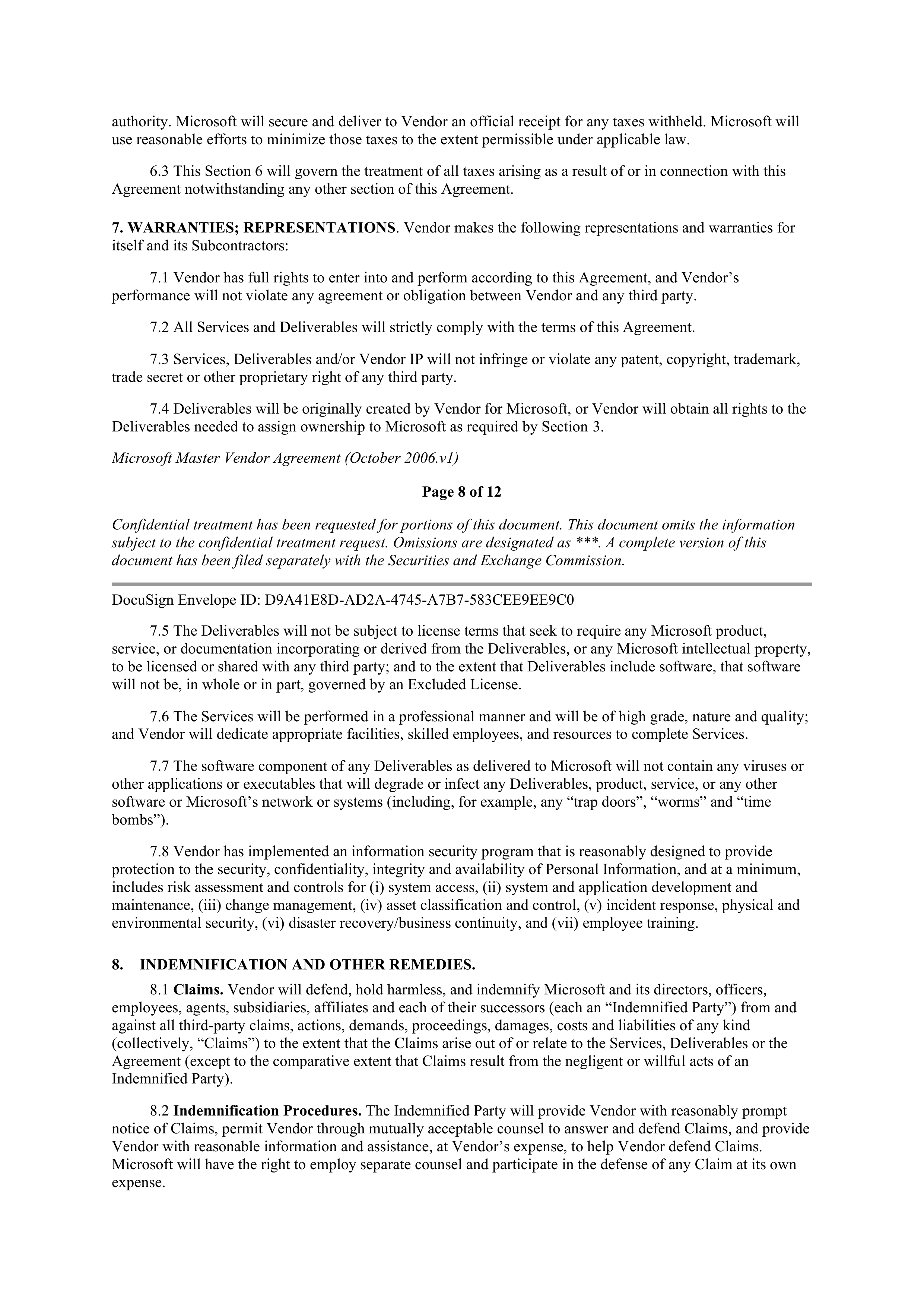 MICROSOFT MASTER VENDOR AGREEMENT — page 10