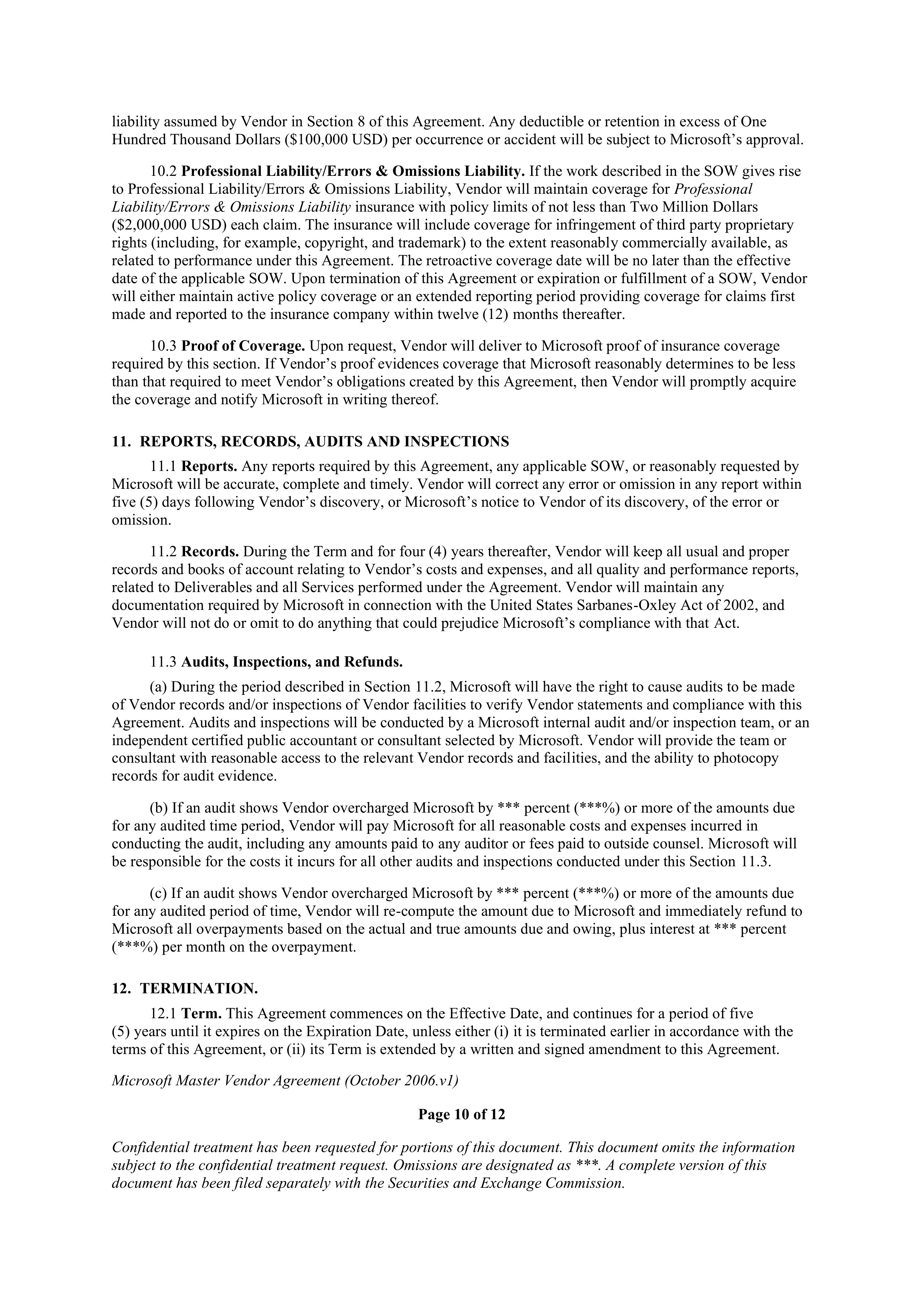 MICROSOFT MASTER VENDOR AGREEMENT — page 12