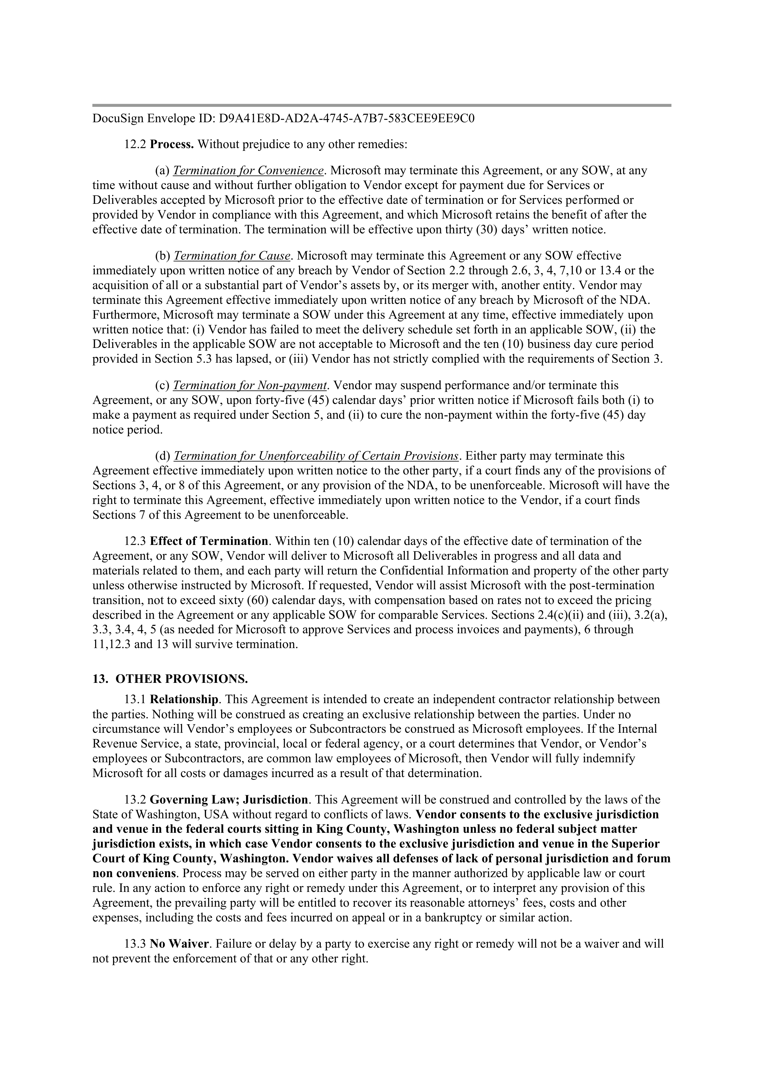 MICROSOFT MASTER VENDOR AGREEMENT — page 13