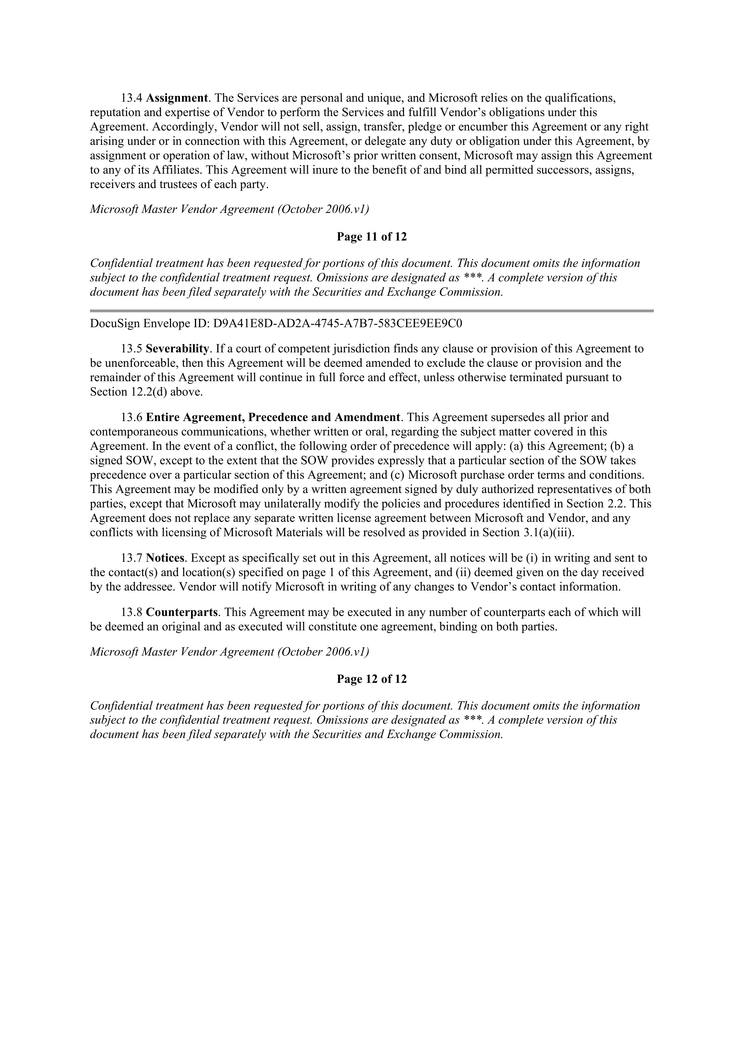 MICROSOFT MASTER VENDOR AGREEMENT — page 14