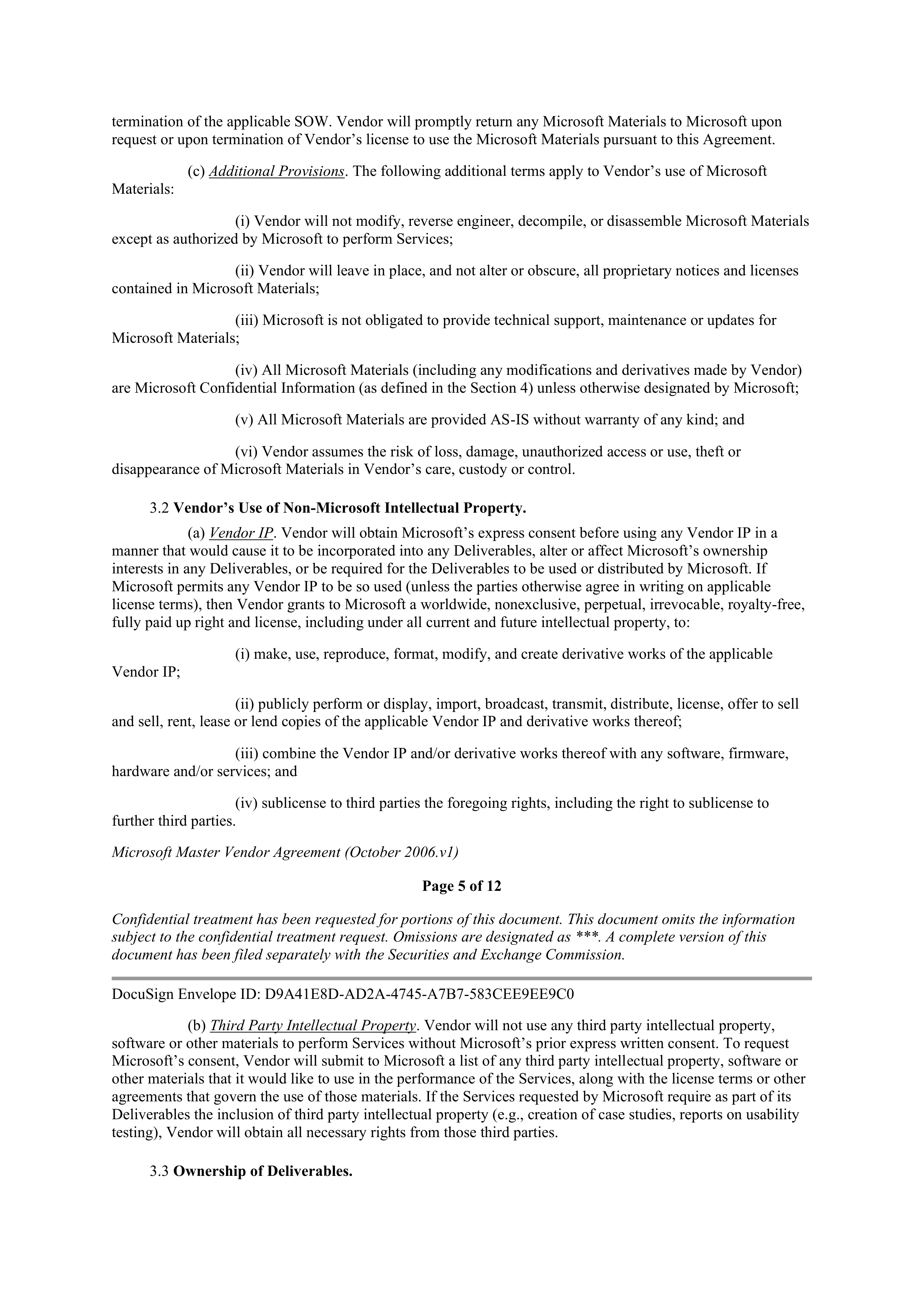 MICROSOFT MASTER VENDOR AGREEMENT — page 6