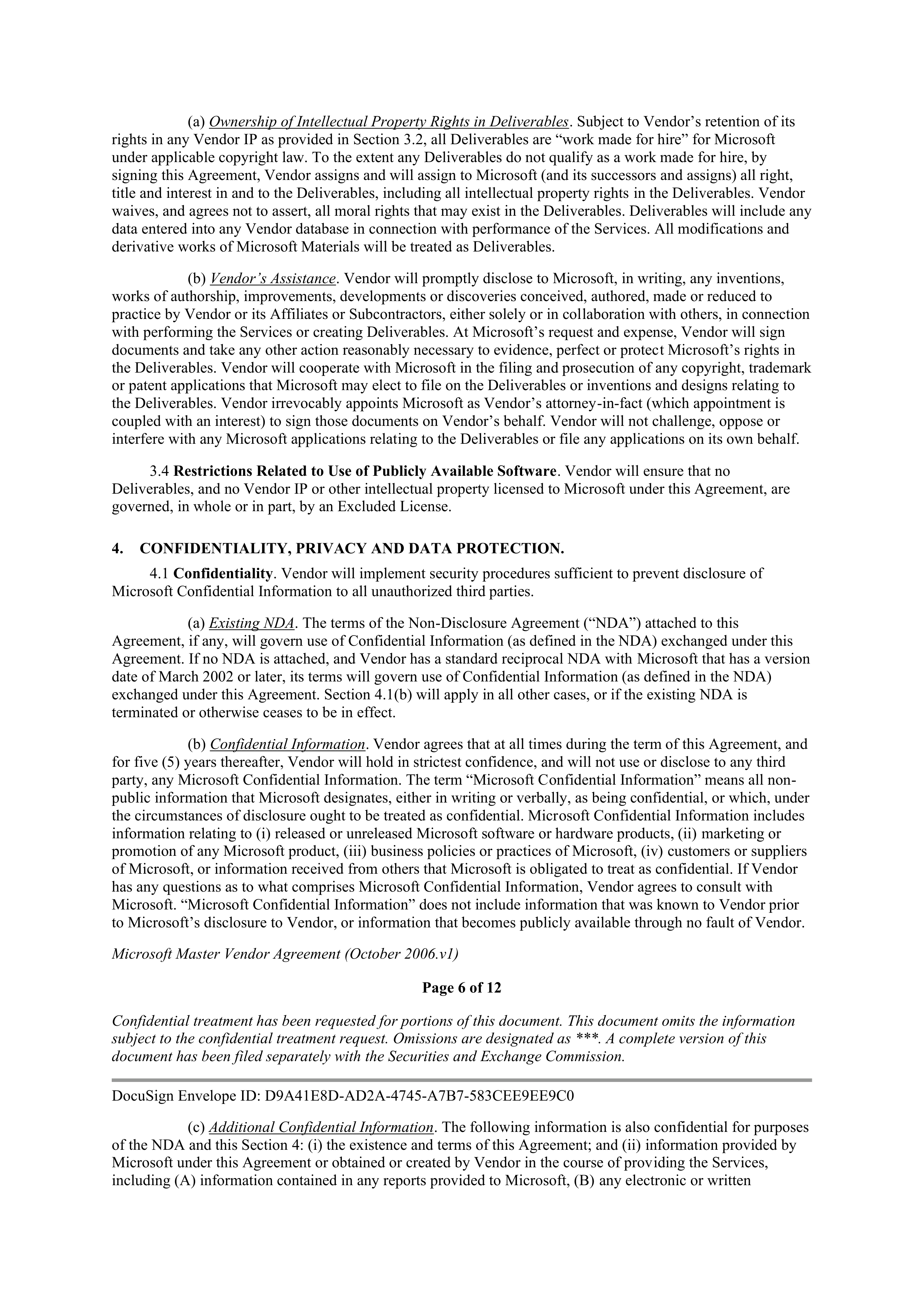 MICROSOFT MASTER VENDOR AGREEMENT — page 7
