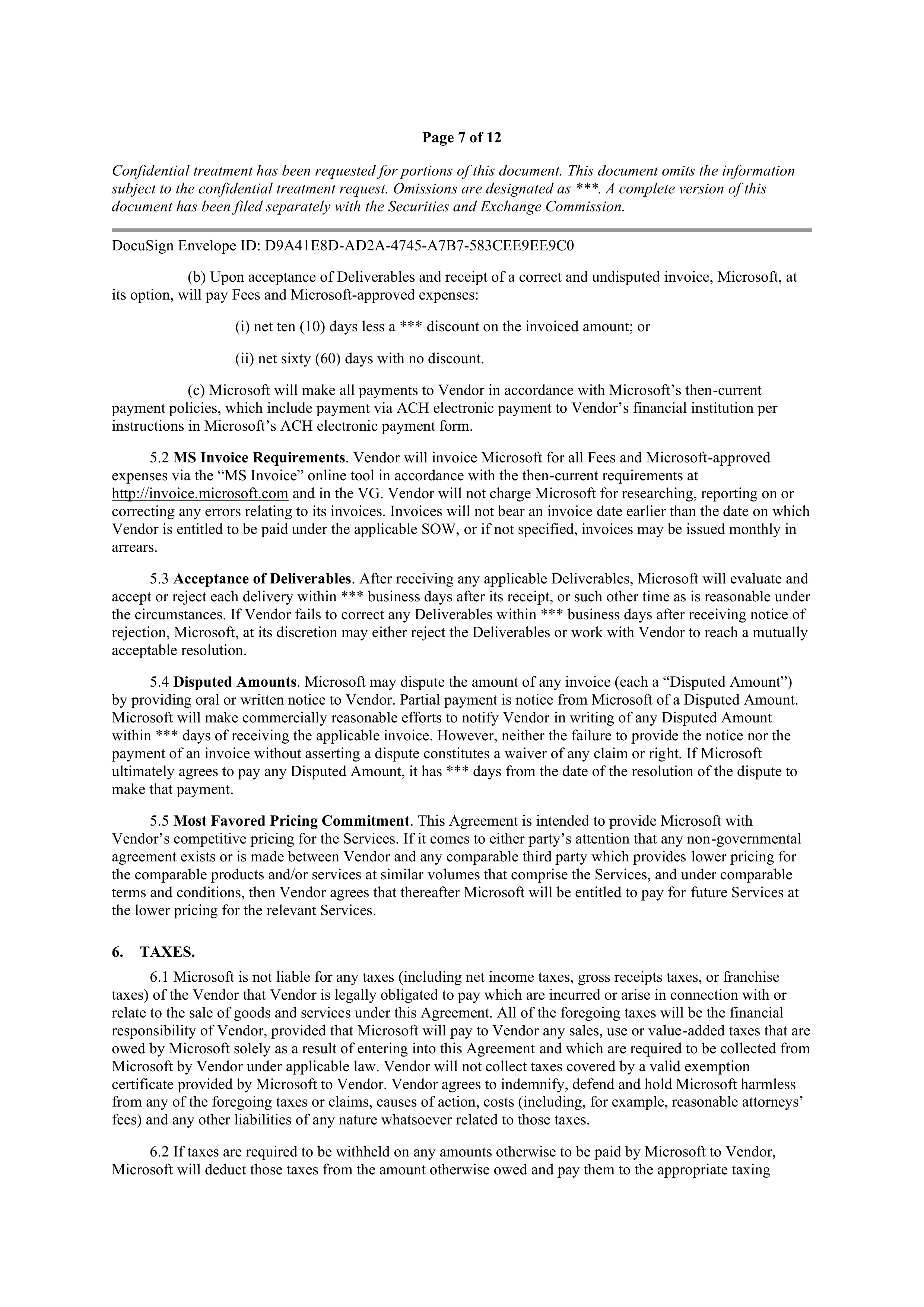 MICROSOFT MASTER VENDOR AGREEMENT — page 9