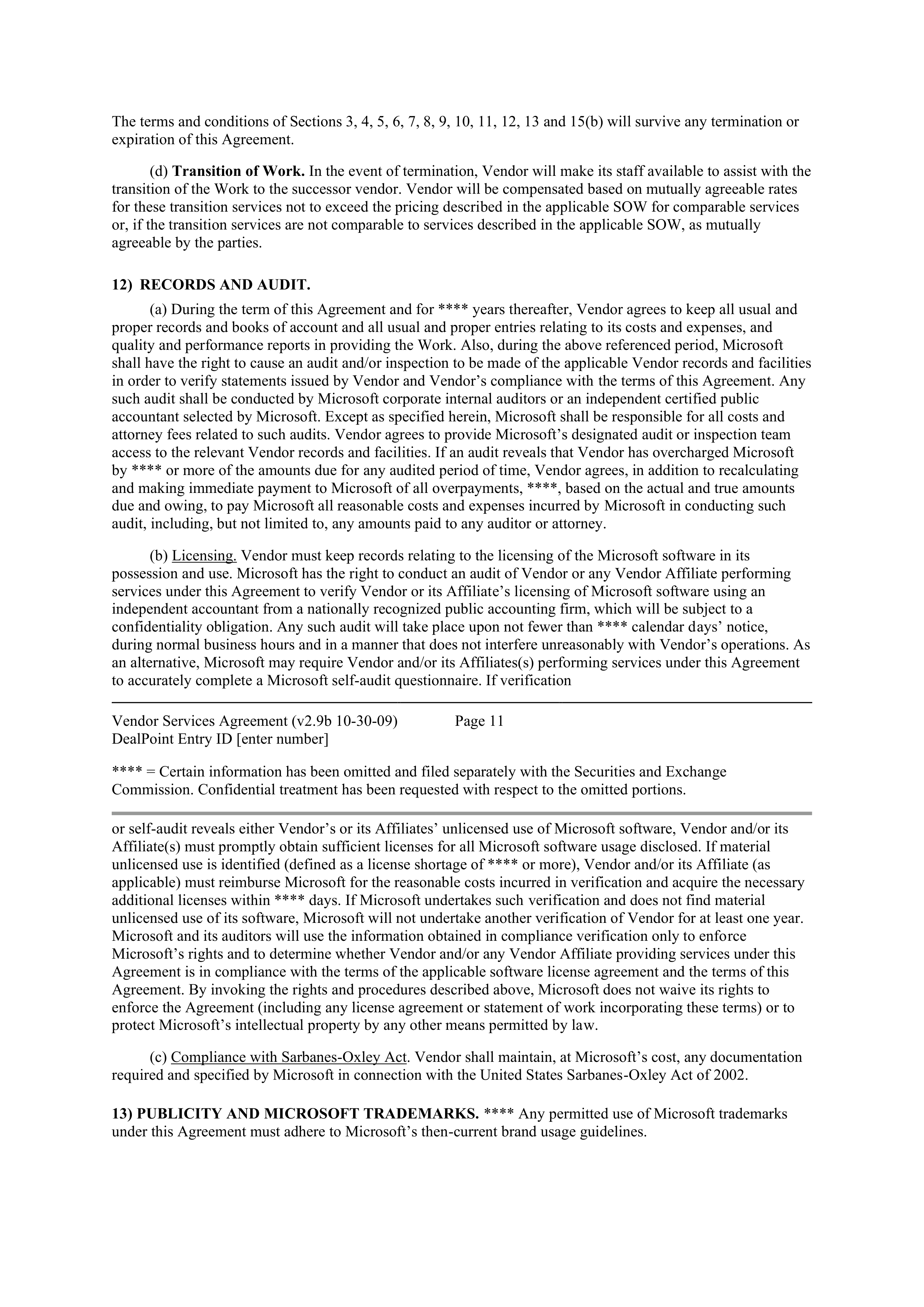 MICROSOFT VENDOR SERVICES AGREEMENT — page 10