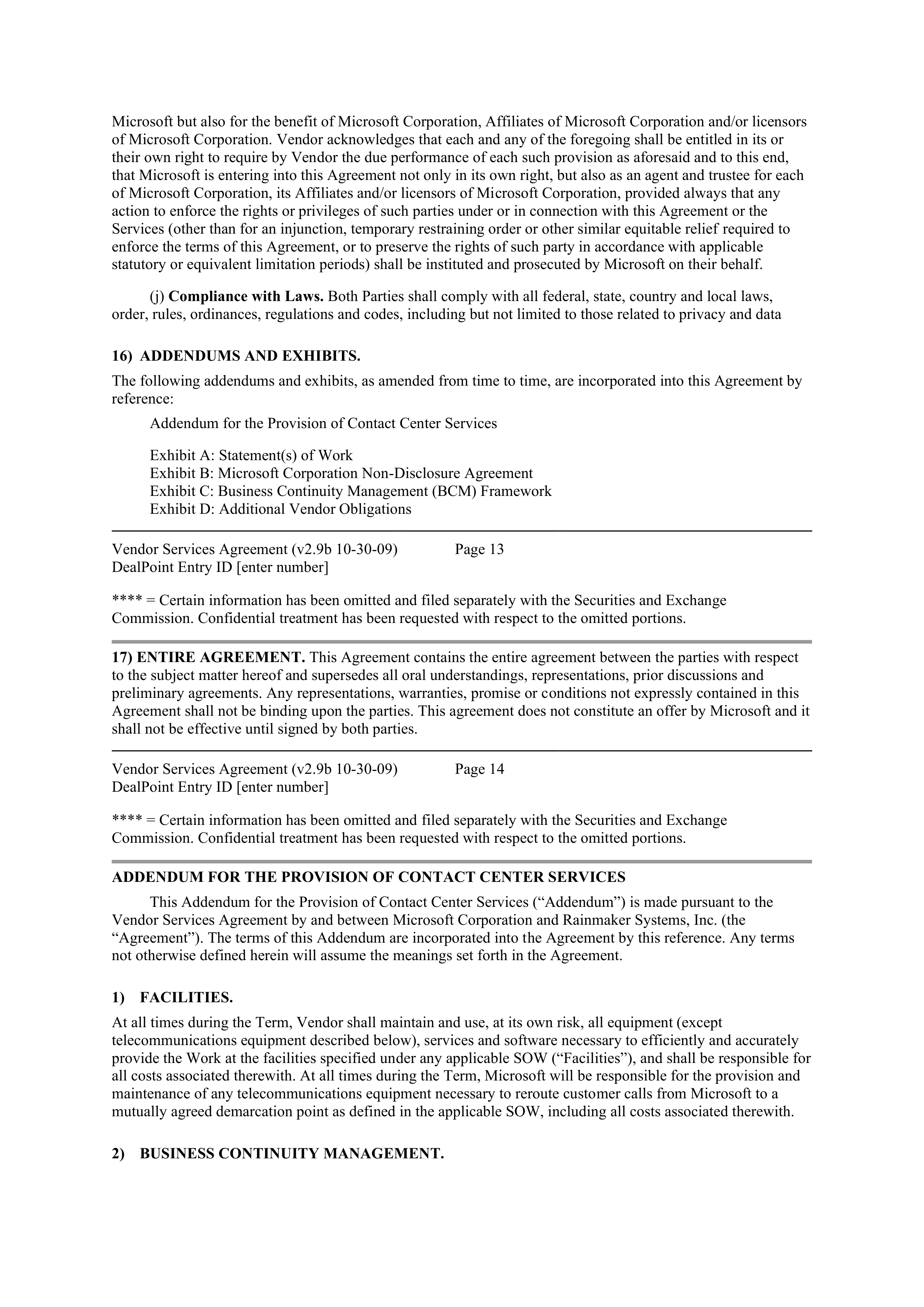 MICROSOFT VENDOR SERVICES AGREEMENT — page 12