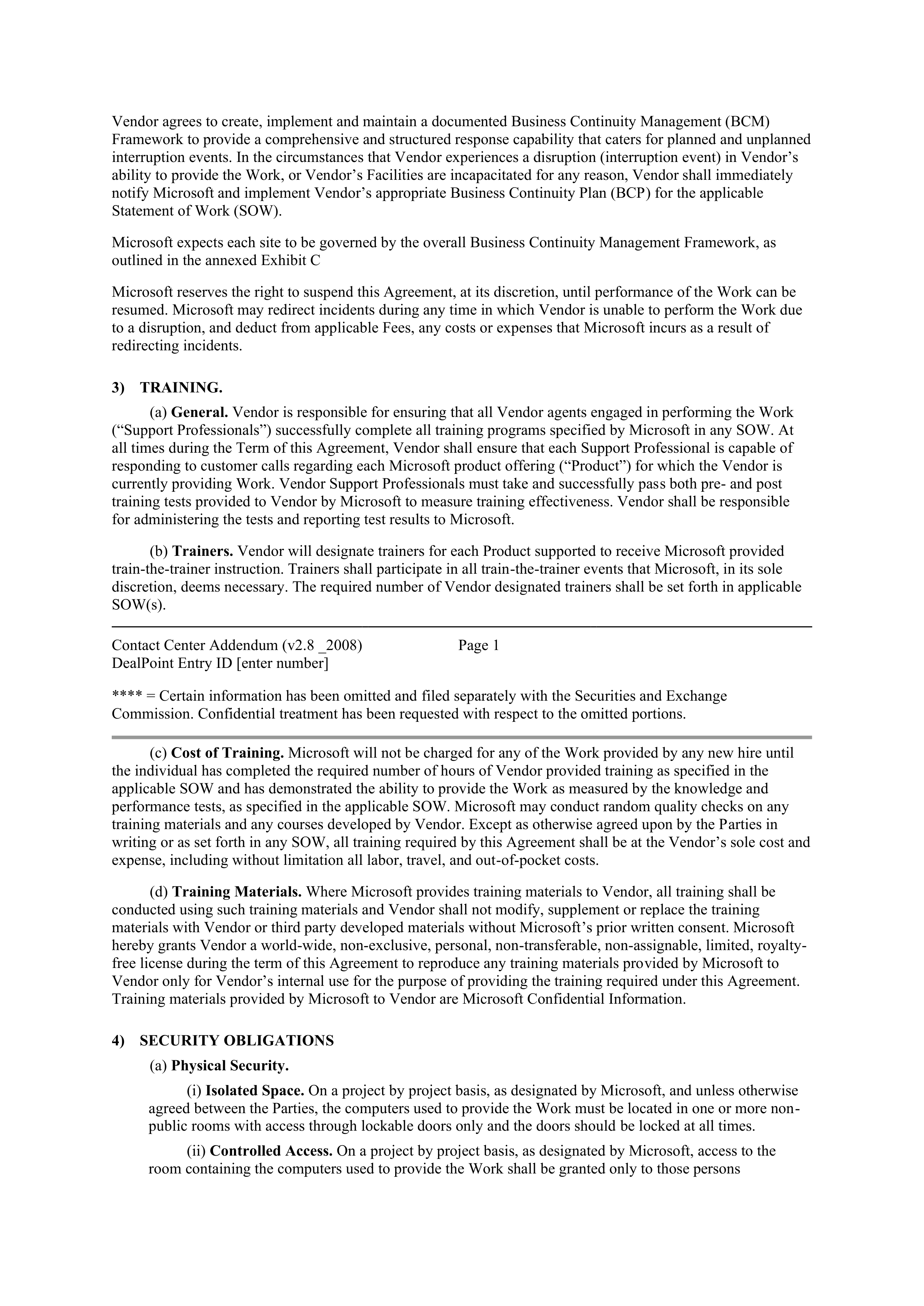 MICROSOFT VENDOR SERVICES AGREEMENT — page 13