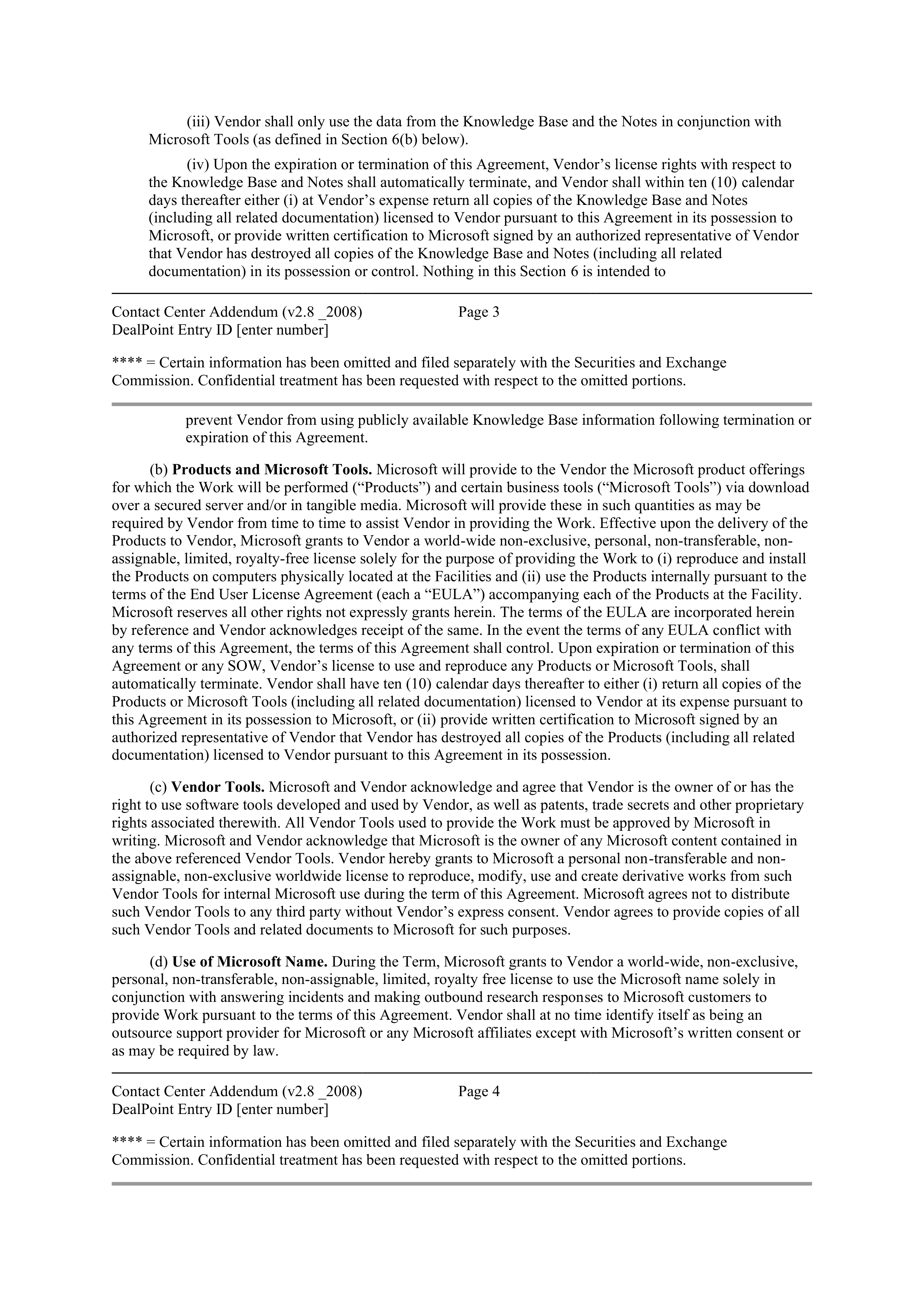 MICROSOFT VENDOR SERVICES AGREEMENT — page 15