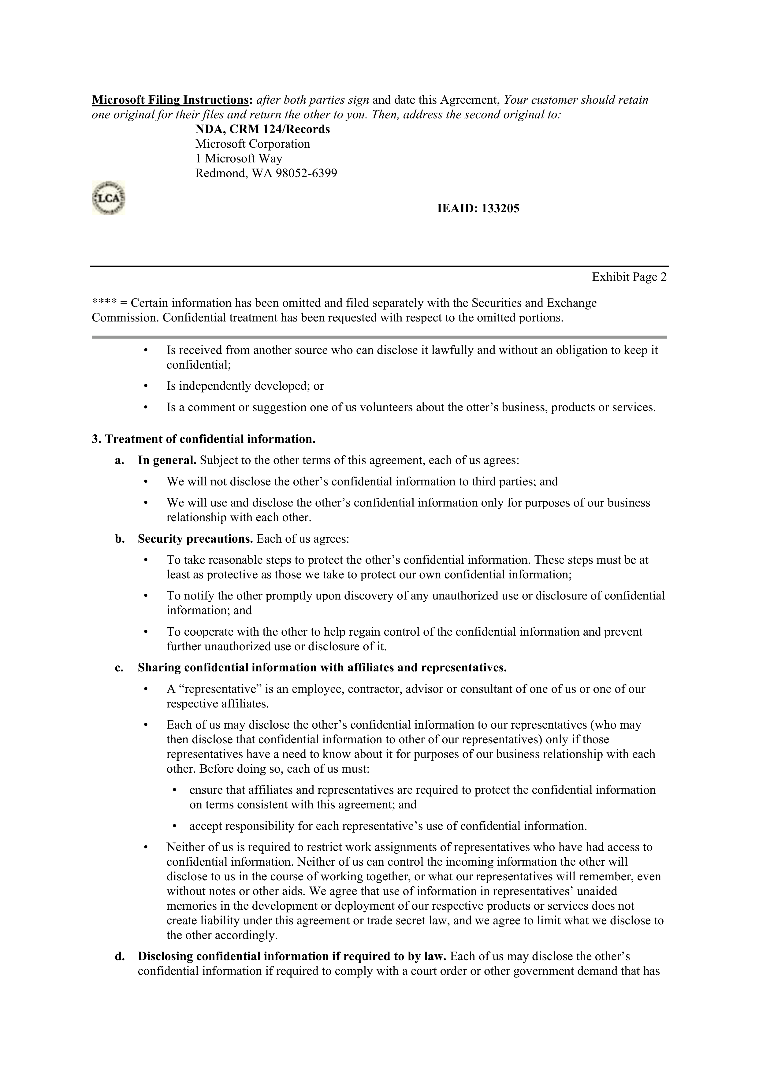 MICROSOFT VENDOR SERVICES AGREEMENT — page 17