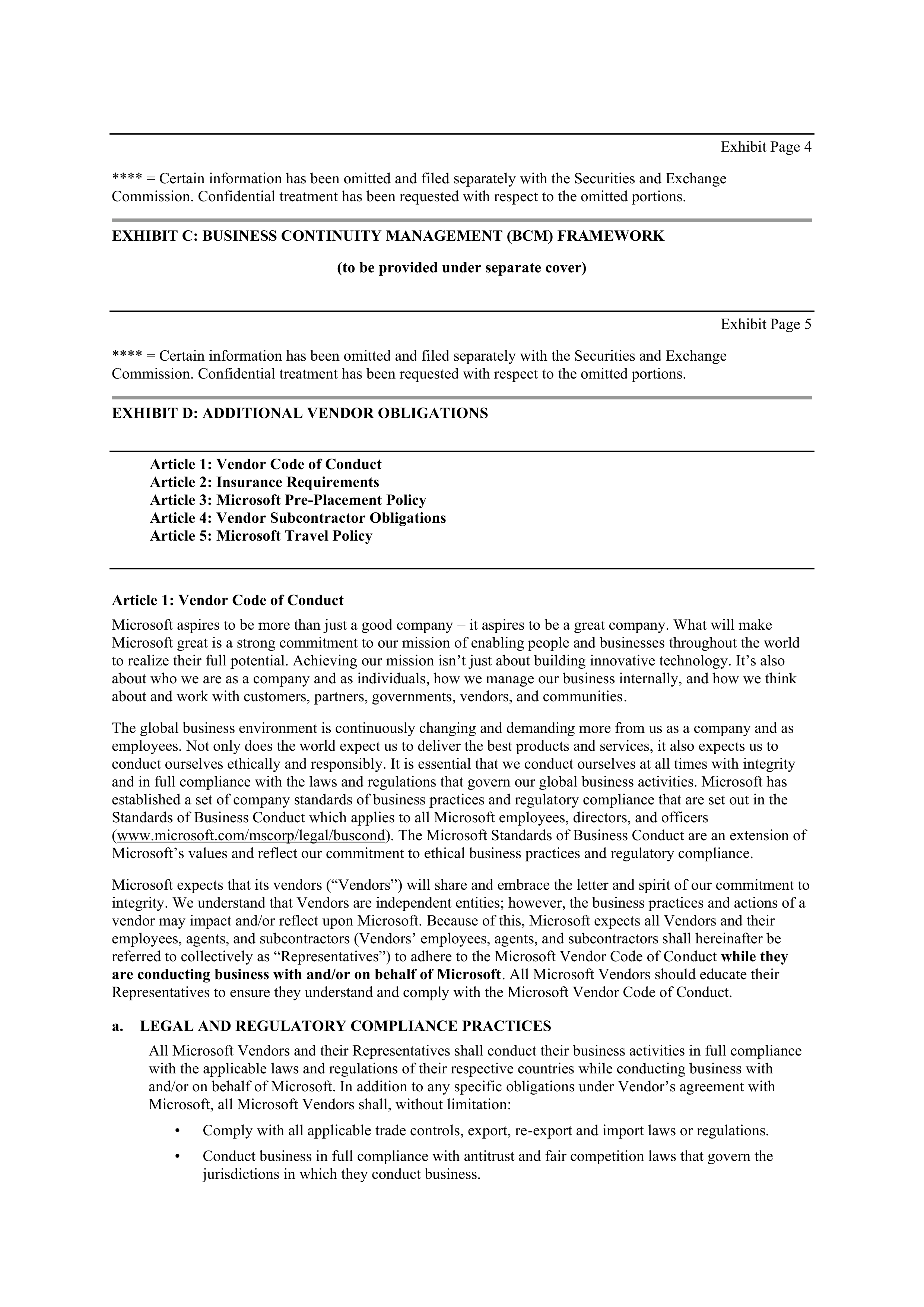 MICROSOFT VENDOR SERVICES AGREEMENT — page 19