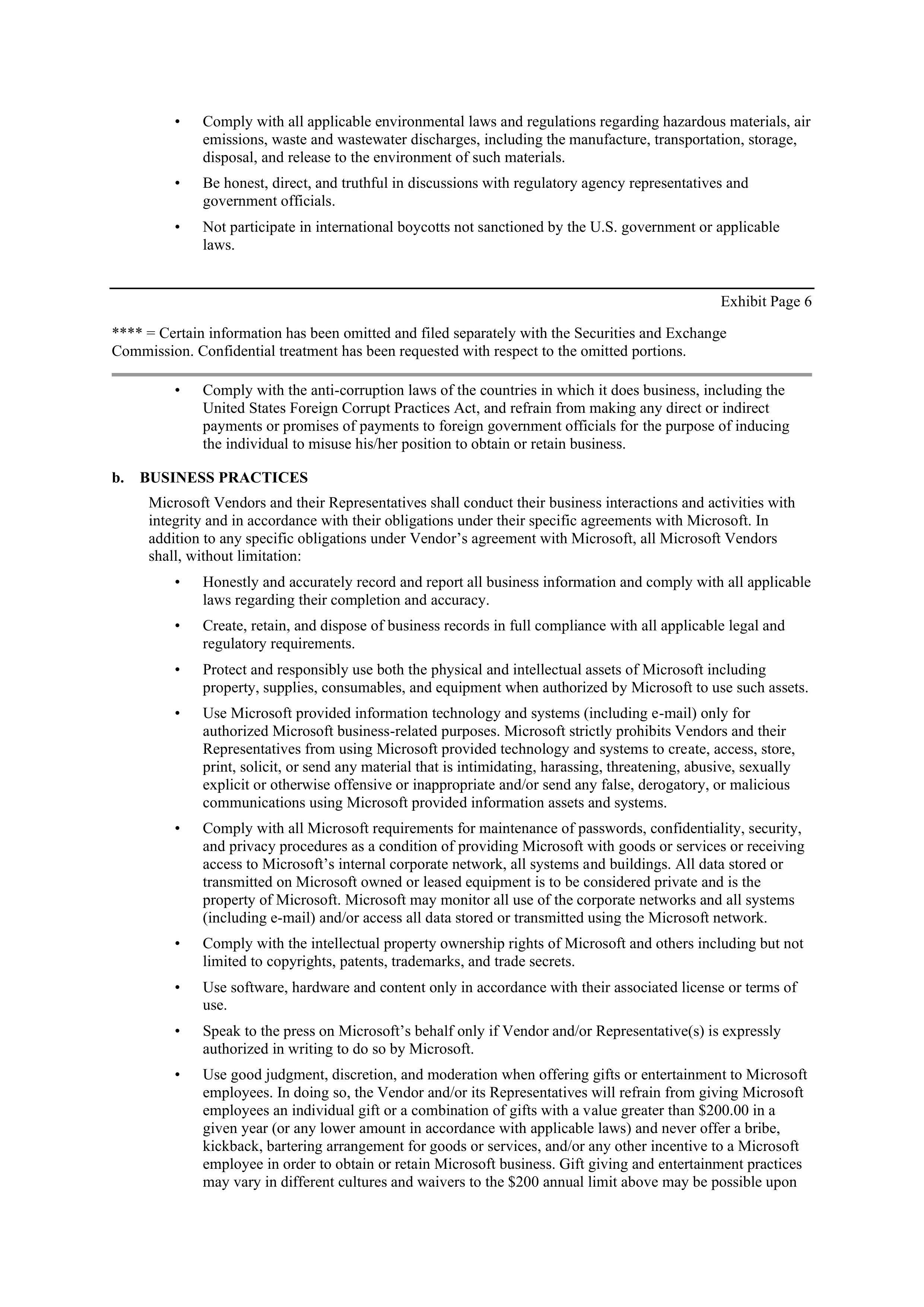 MICROSOFT VENDOR SERVICES AGREEMENT — page 20