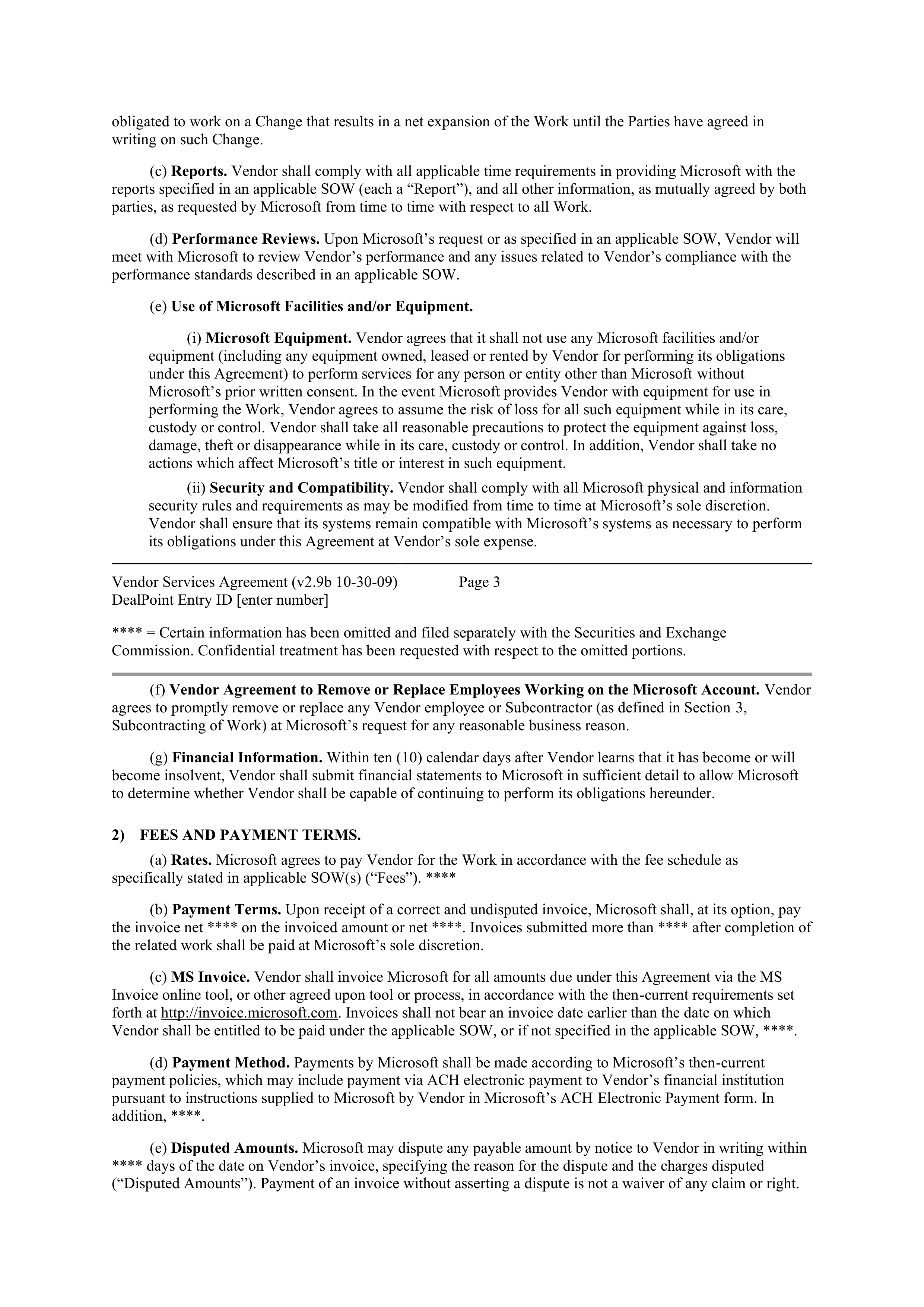 MICROSOFT VENDOR SERVICES AGREEMENT — page 3