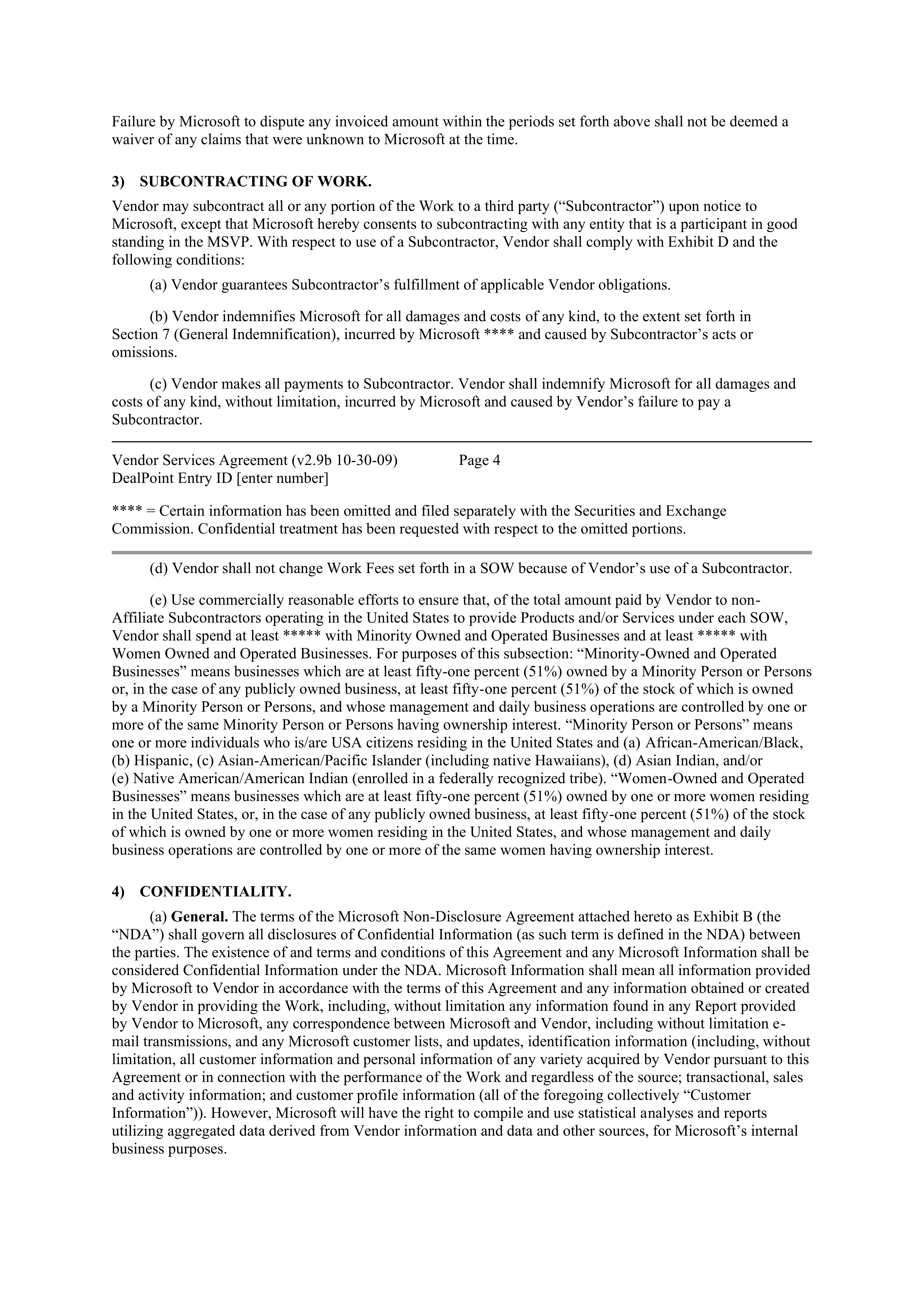 MICROSOFT VENDOR SERVICES AGREEMENT — page 4