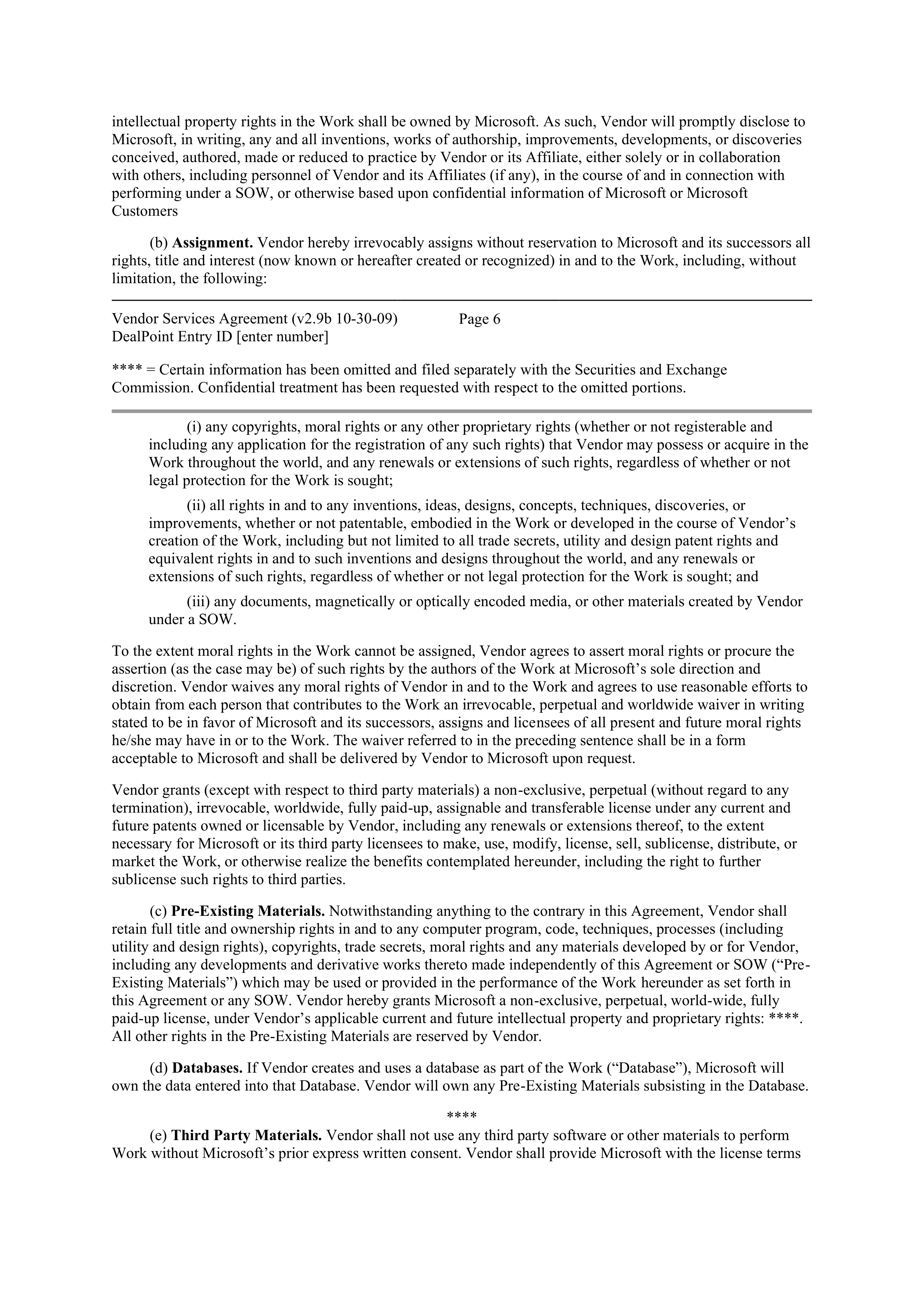 MICROSOFT VENDOR SERVICES AGREEMENT — page 6
