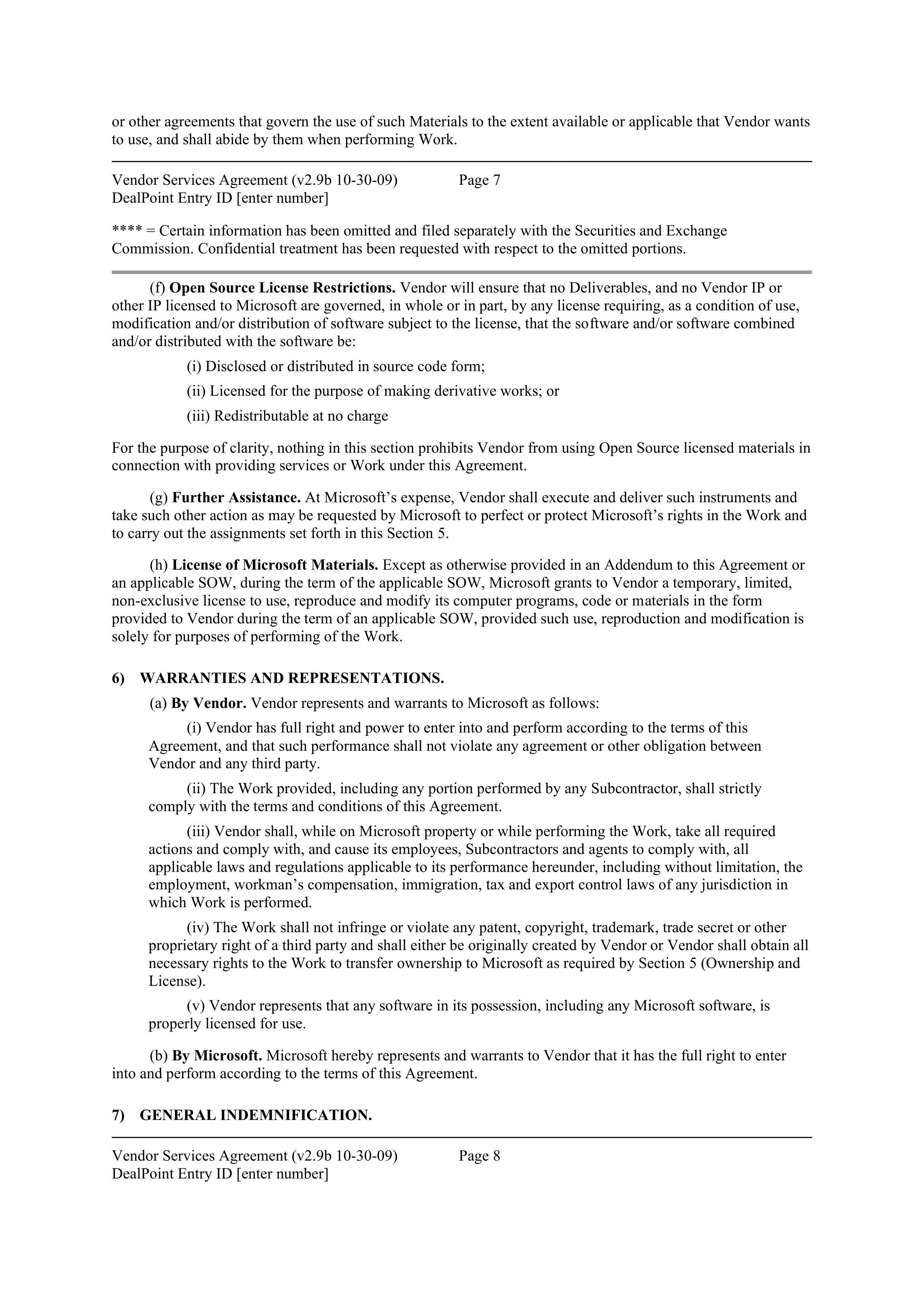 MICROSOFT VENDOR SERVICES AGREEMENT — page 7