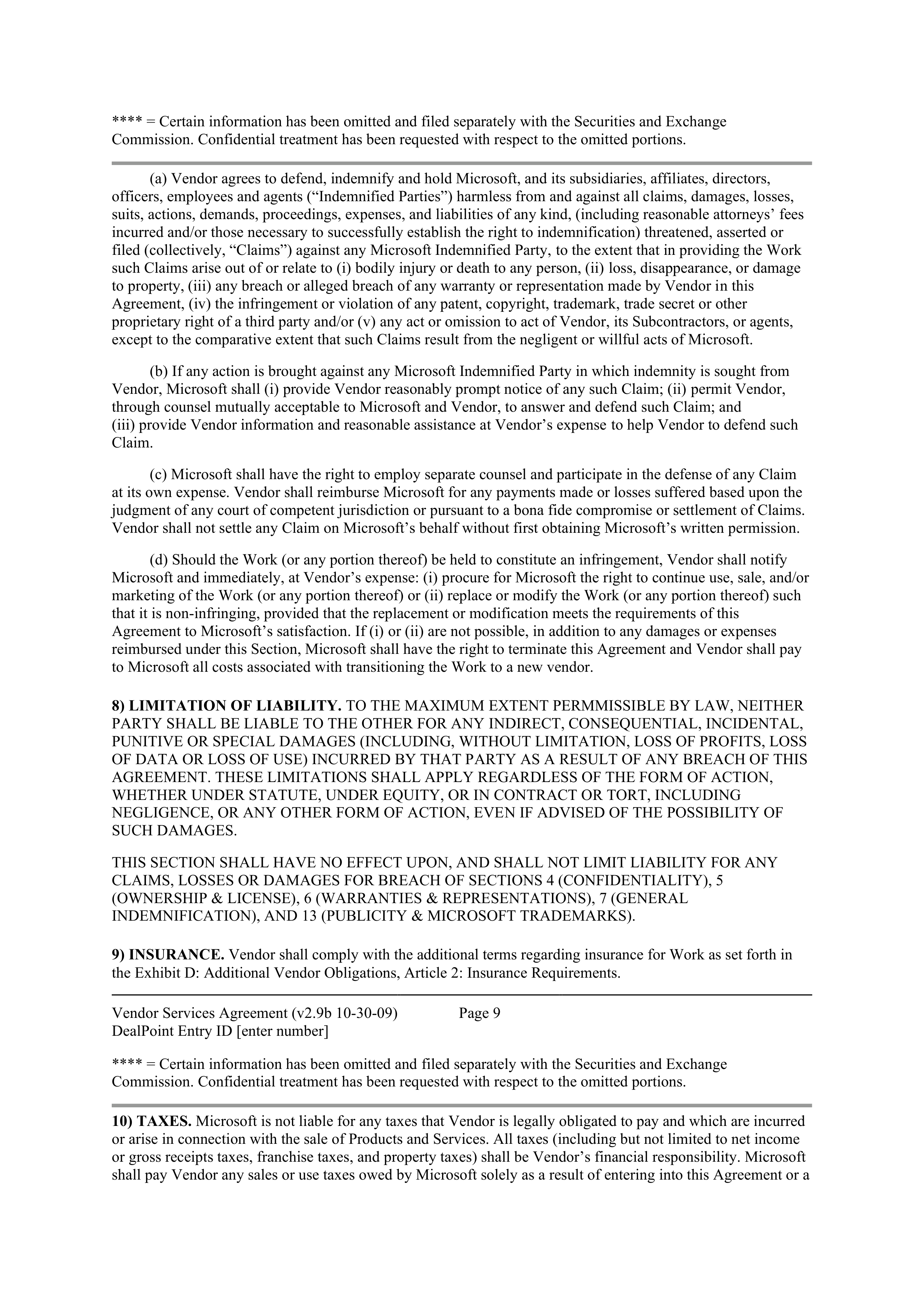 MICROSOFT VENDOR SERVICES AGREEMENT — page 8