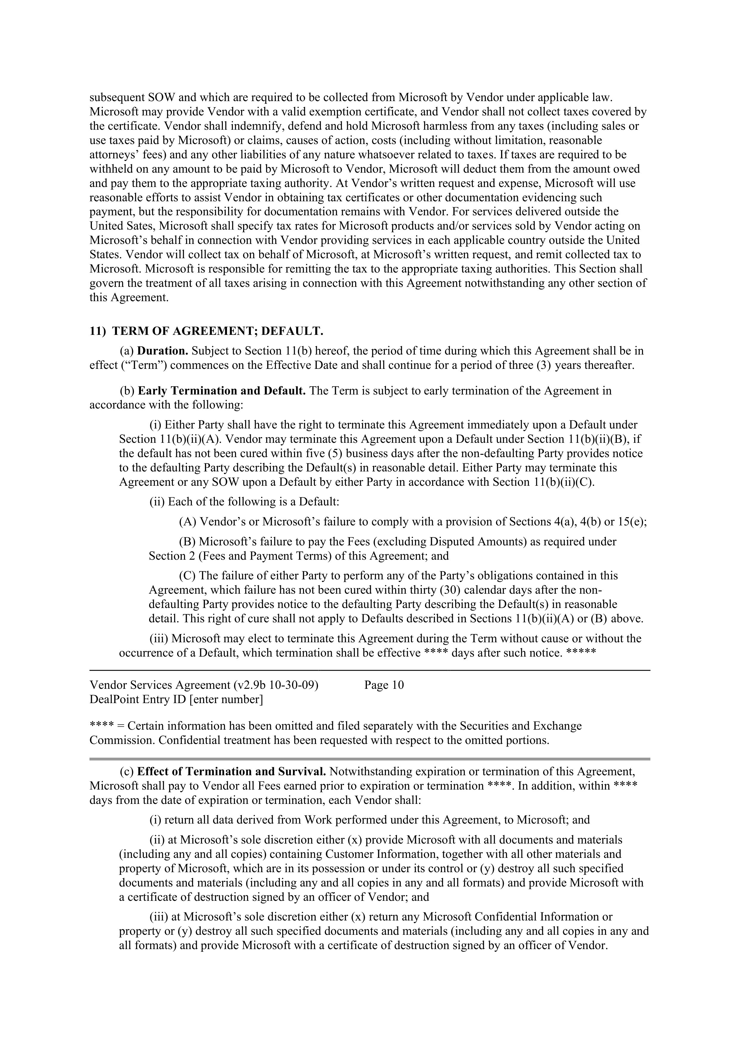 MICROSOFT VENDOR SERVICES AGREEMENT — page 9