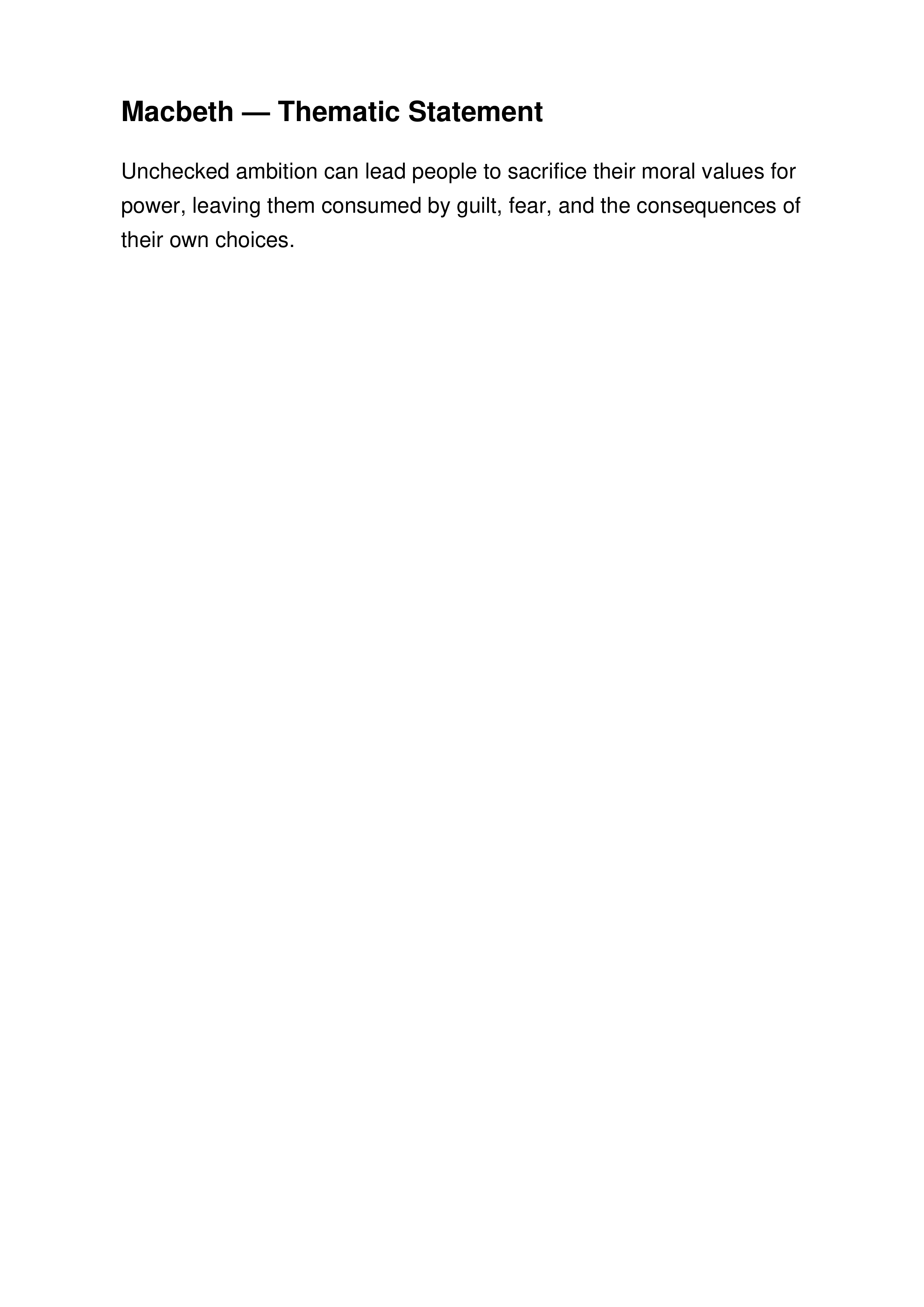 Macbeth Thematic Statement — page 1