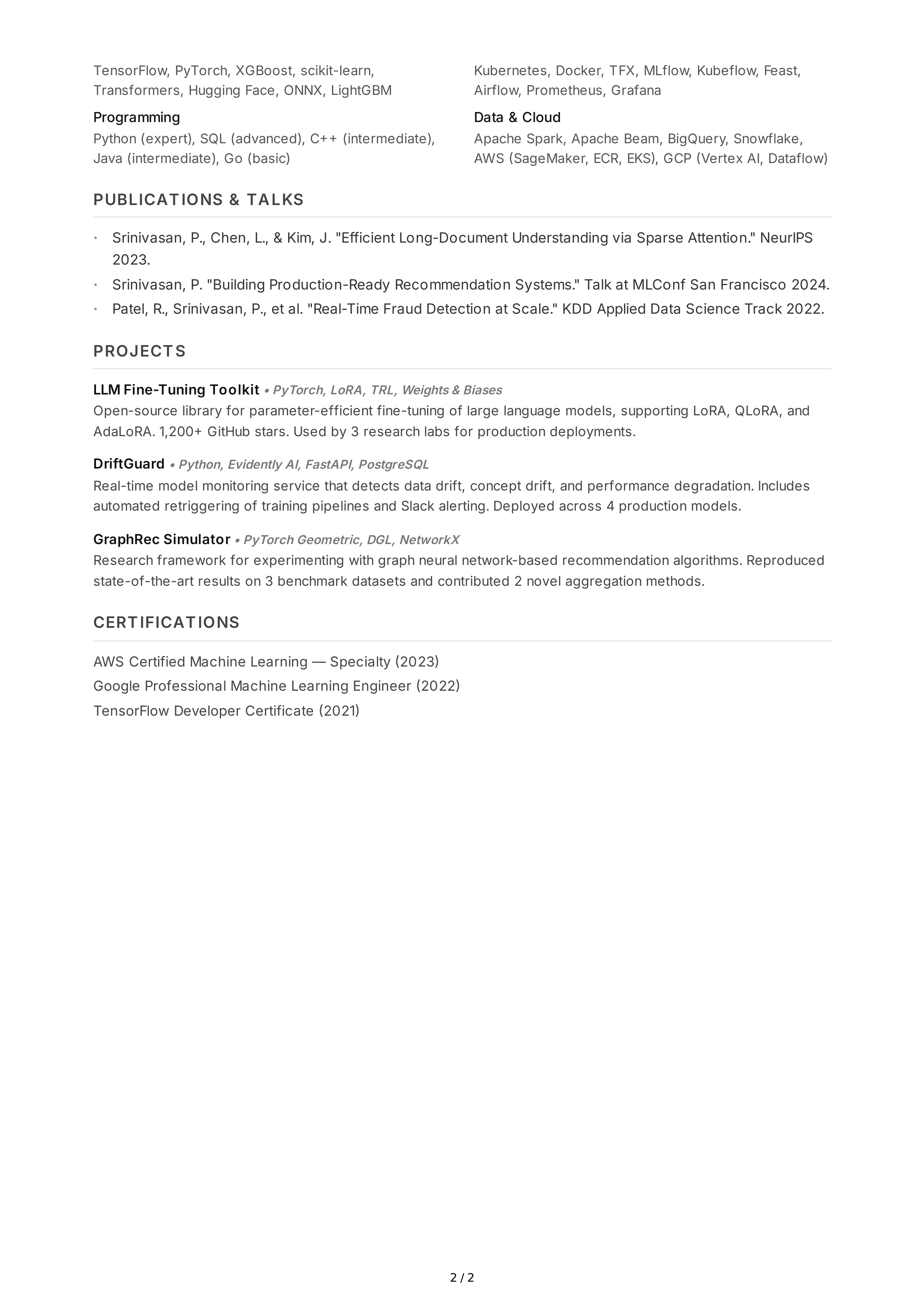 Machine Learning Engineer CV — page 2