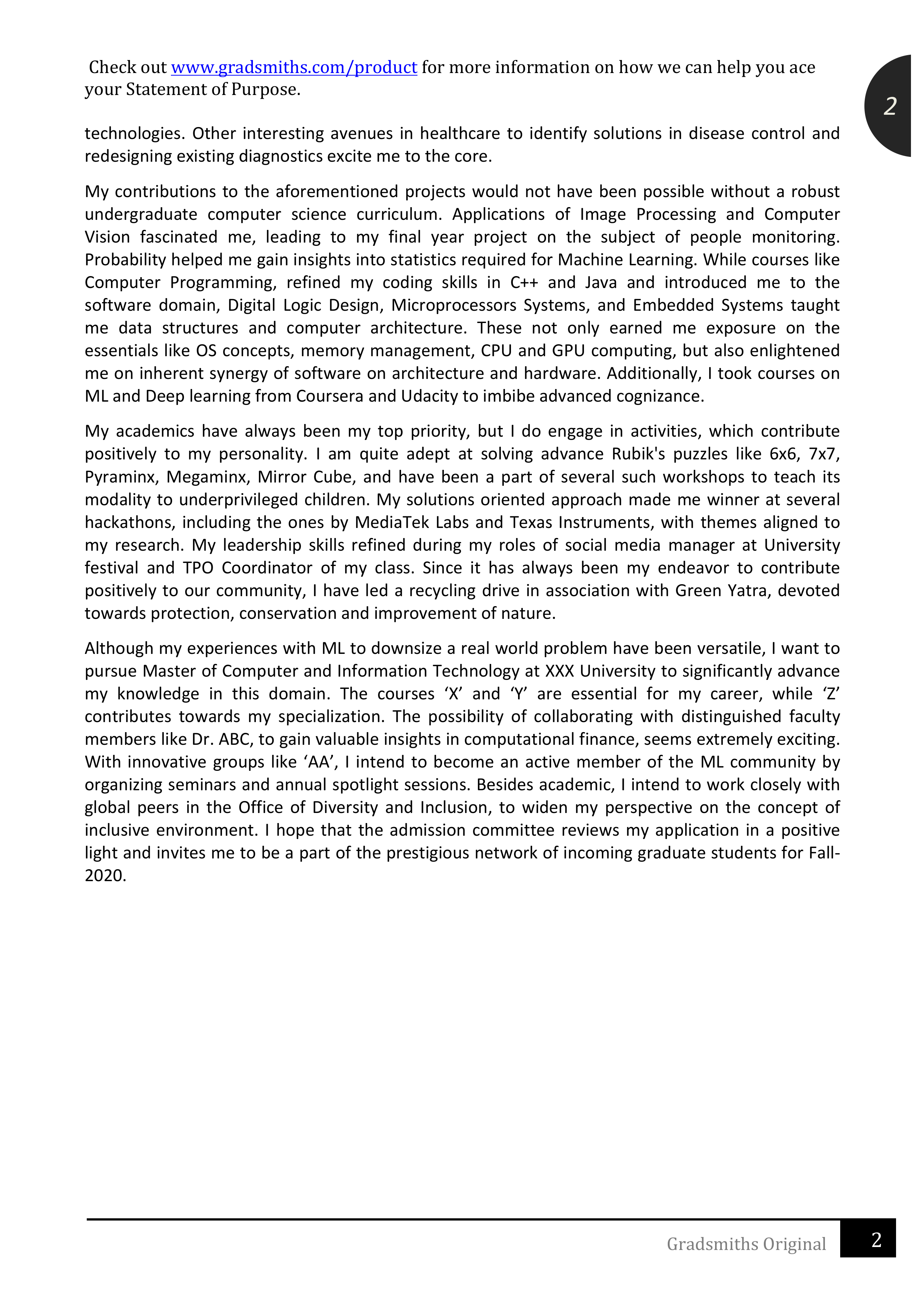Machine Learning Statement of Purpose — page 2