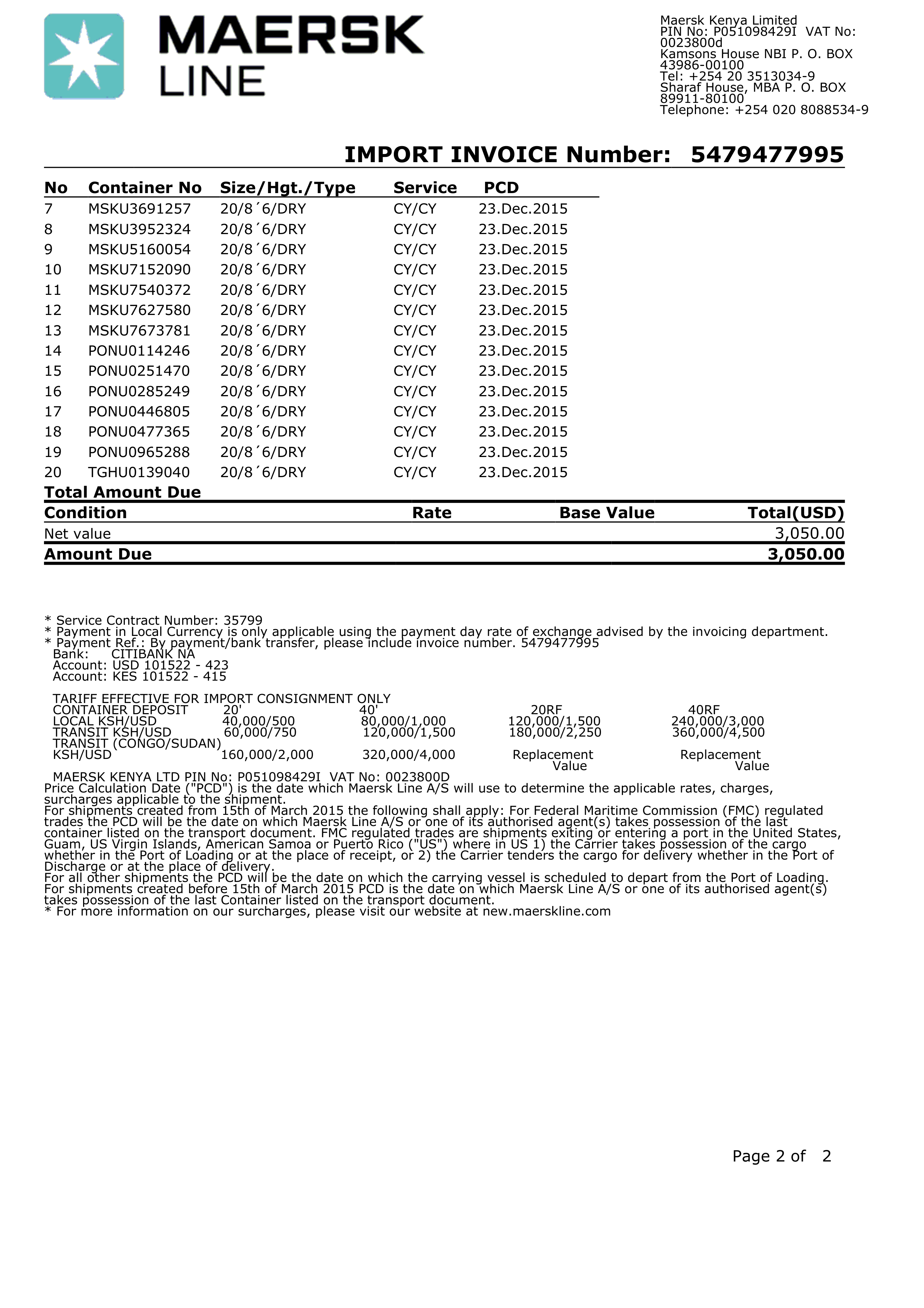 Maersk Line Import Invoice — page 2