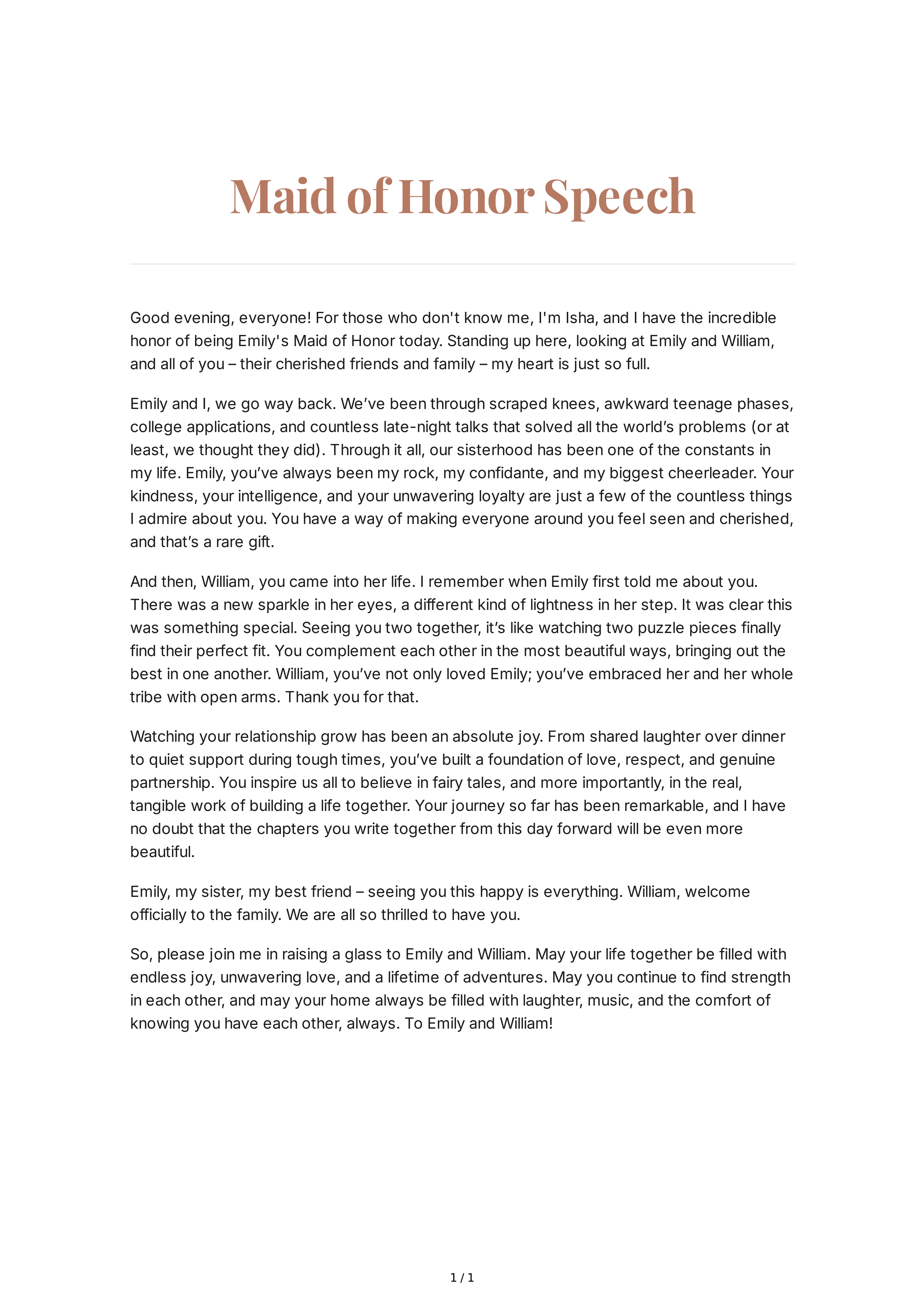 Maid of Honor Speech About Sisterhood — page 1