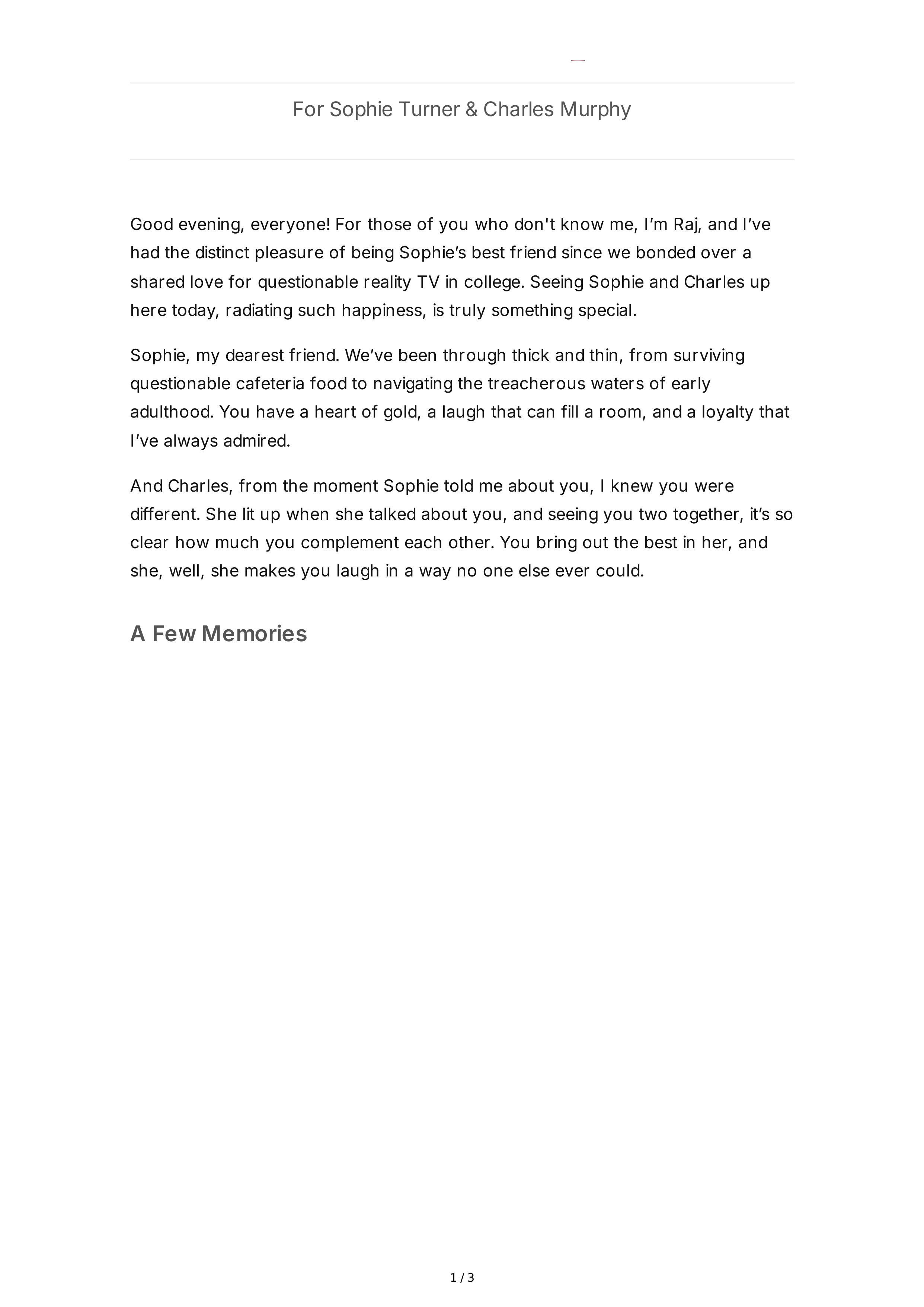 Maid of Honor Speech With Funny Memories — page 1