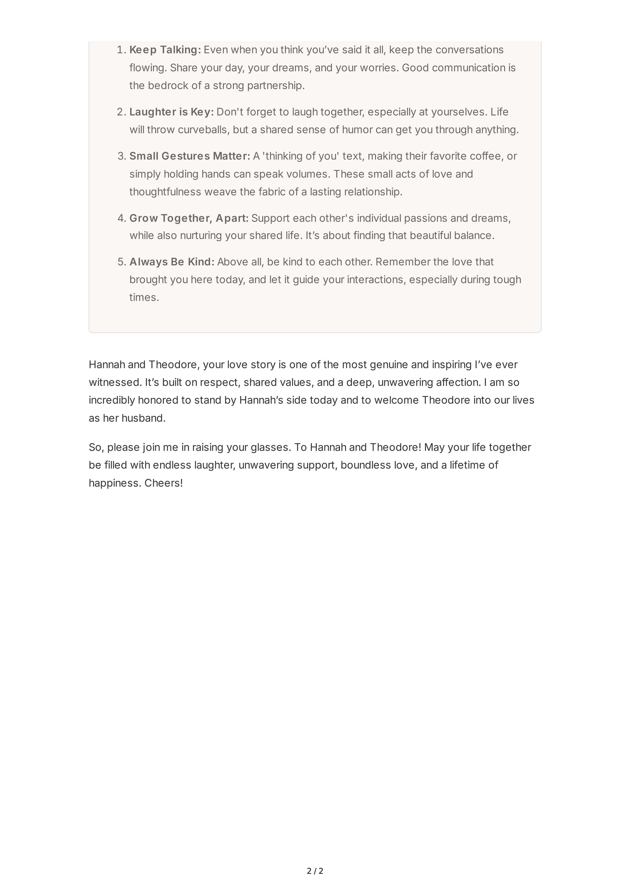 Maid of Honor Speech With Marriage Advice — page 2