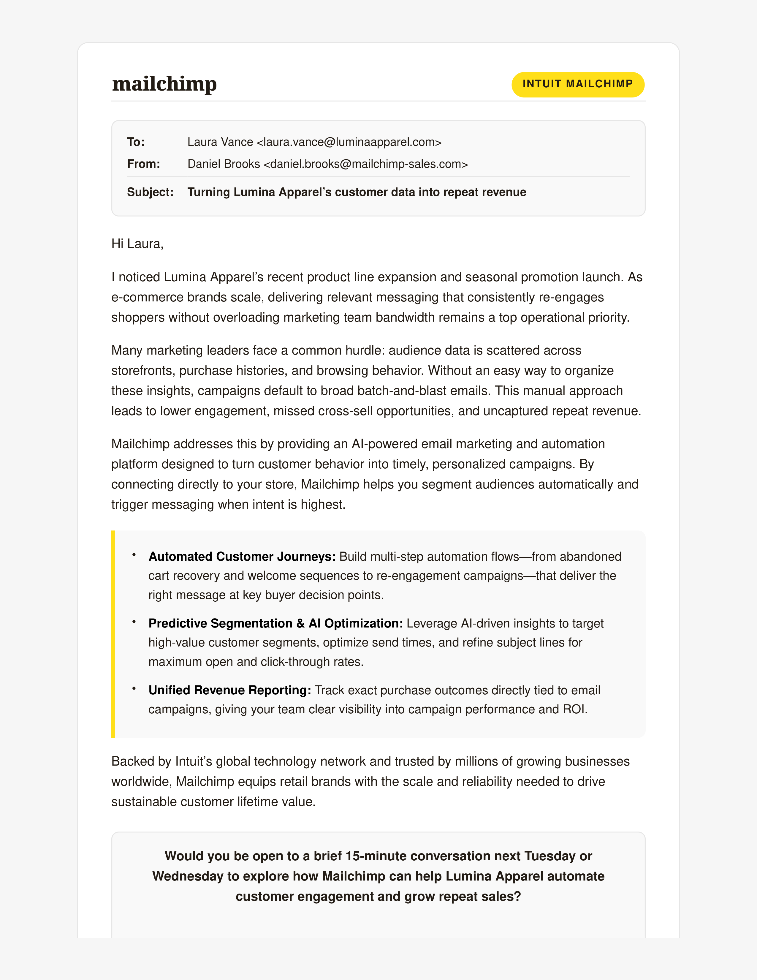 Mailchimp Sales Email — page 1