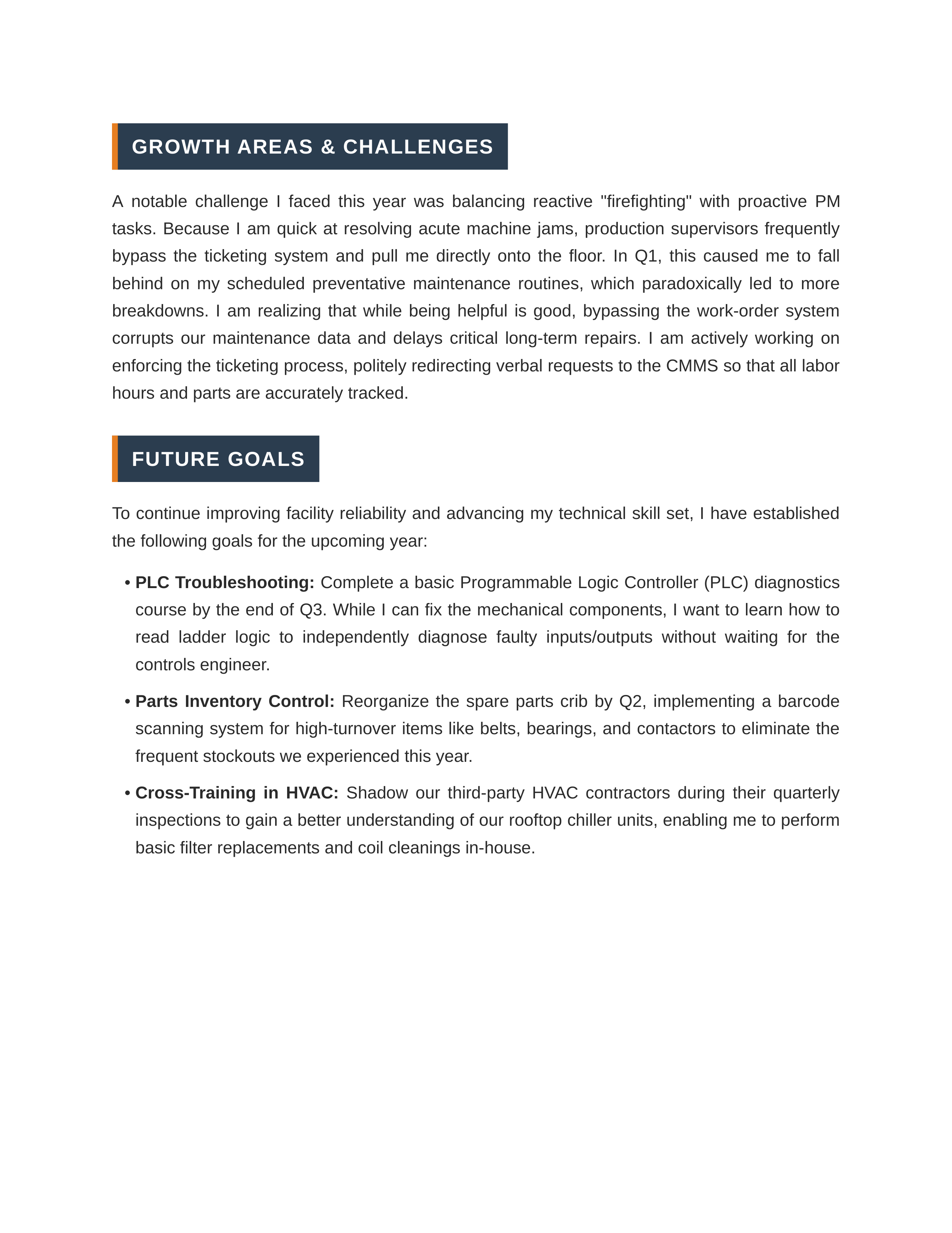 Maintenance Technician Self Performance Review — page 2