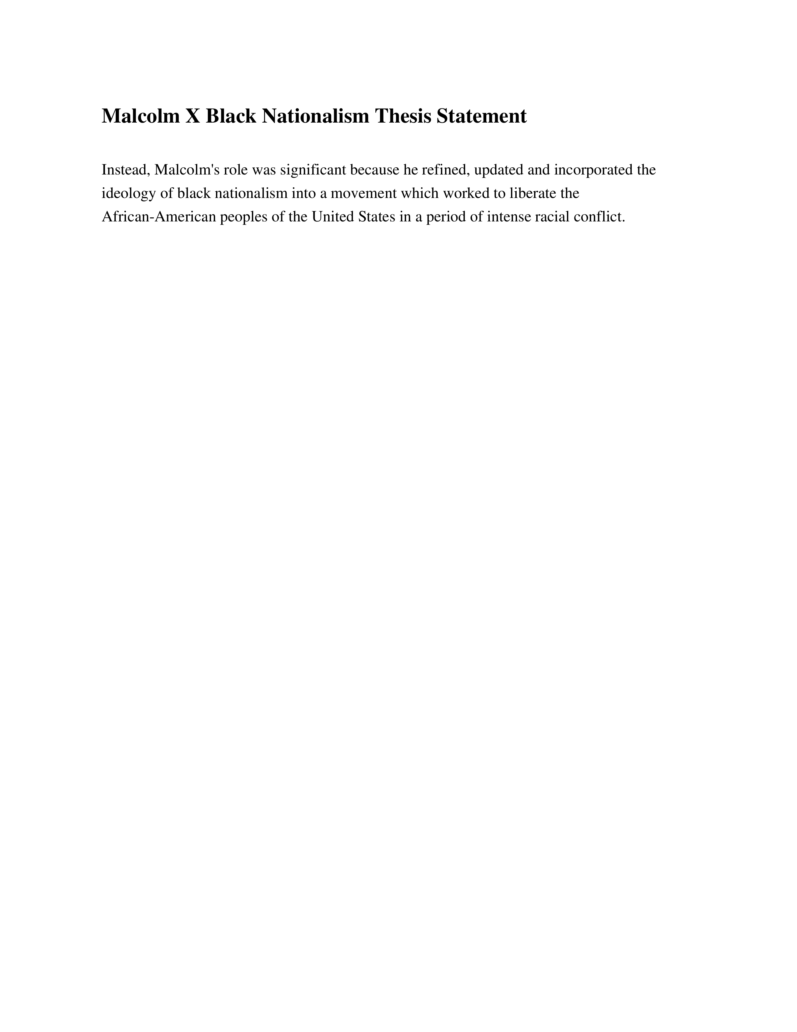 Malcolm X Black Nationalism Thesis Statement — page 1