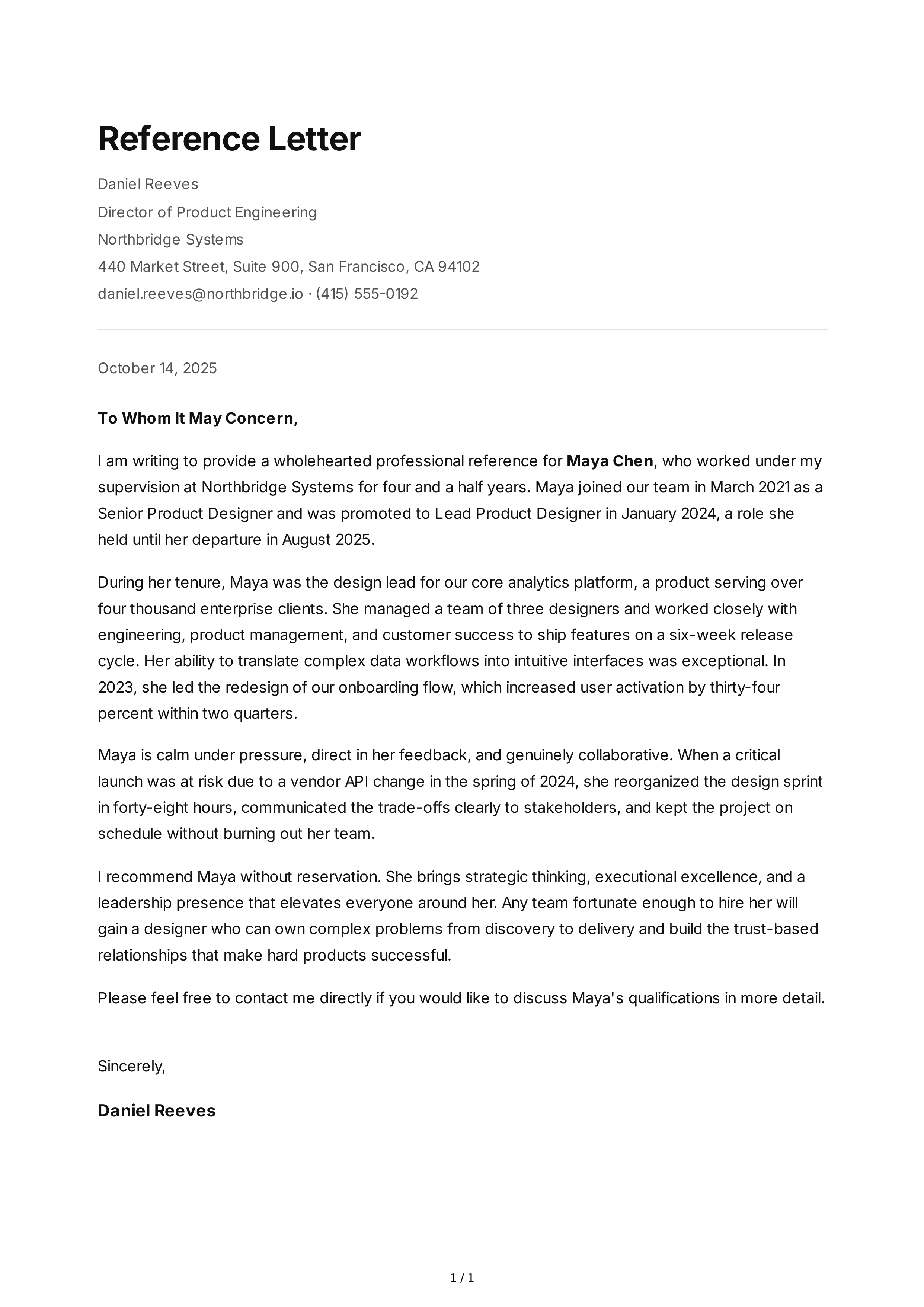Manager Reference Letter — page 1