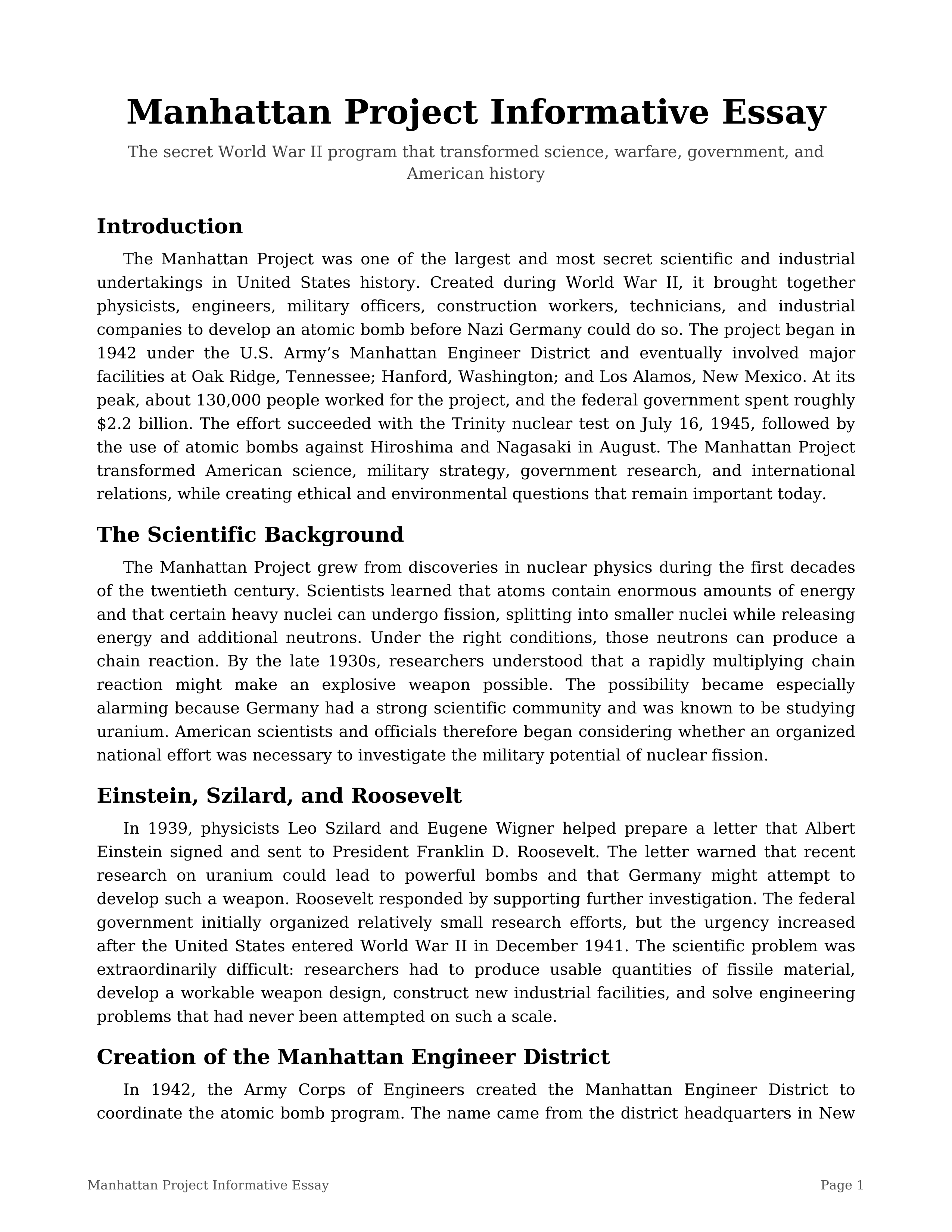 Manhattan Project Informative Essay — page 1