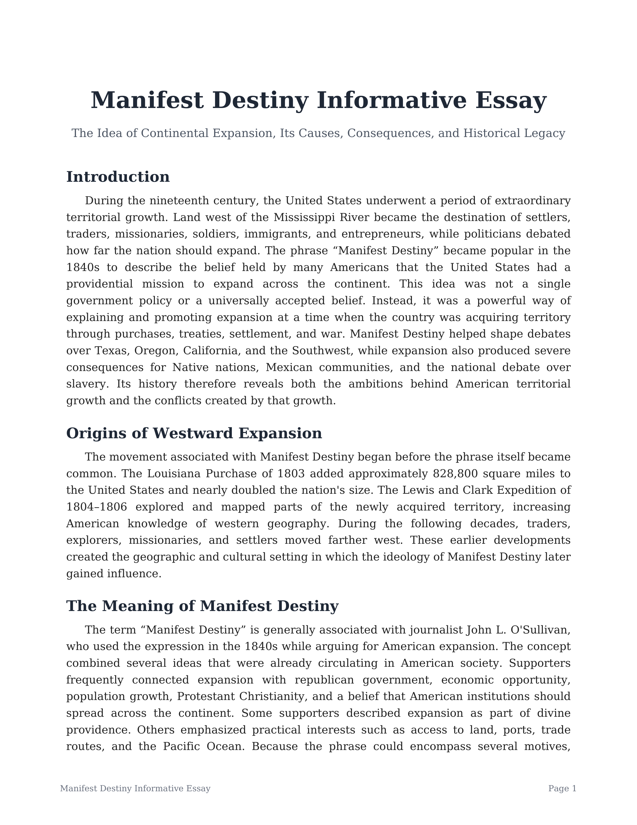 Manifest Destiny Informative Essay — page 1