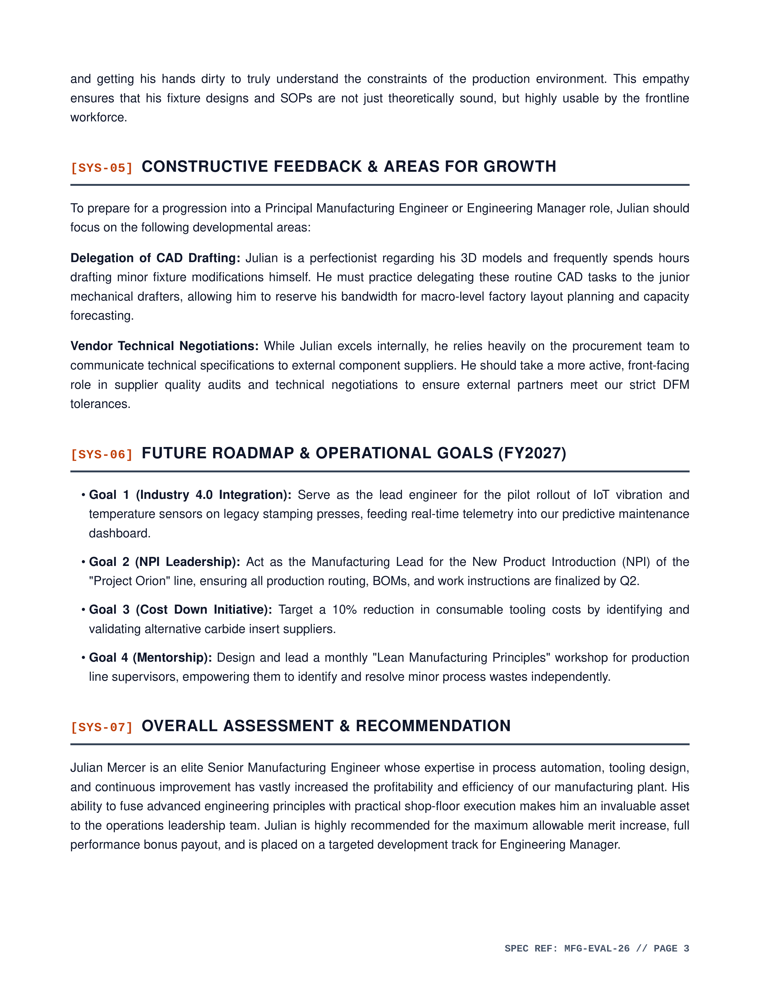 Manufacturing Engineer Performance Review — page 3
