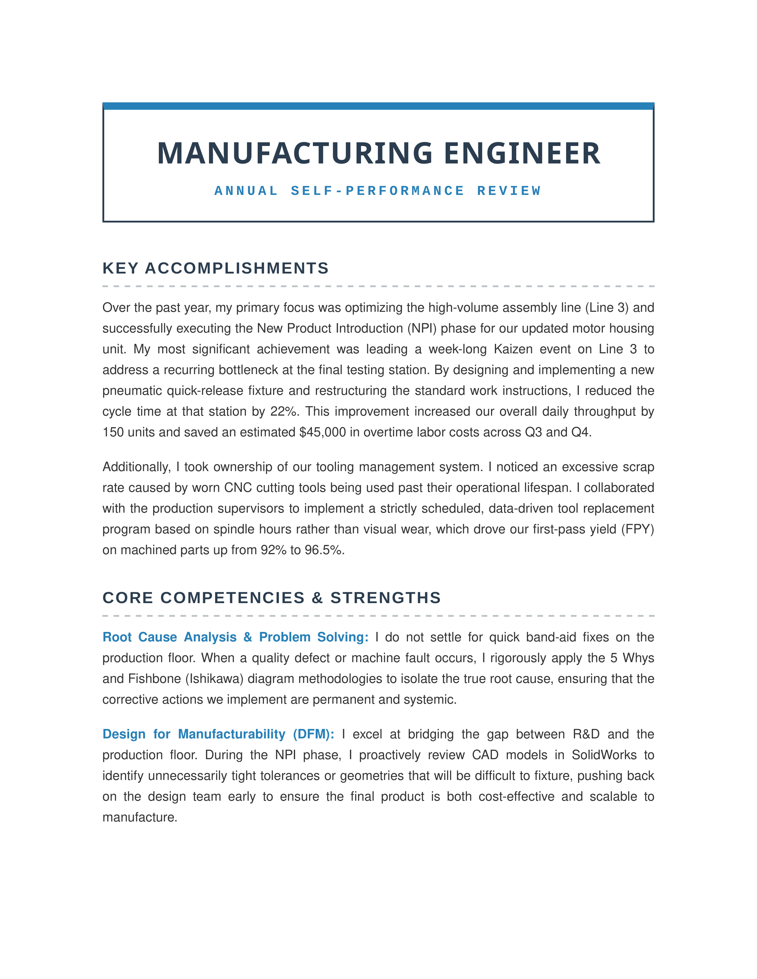 Manufacturing Engineer Self Performance Review — page 1